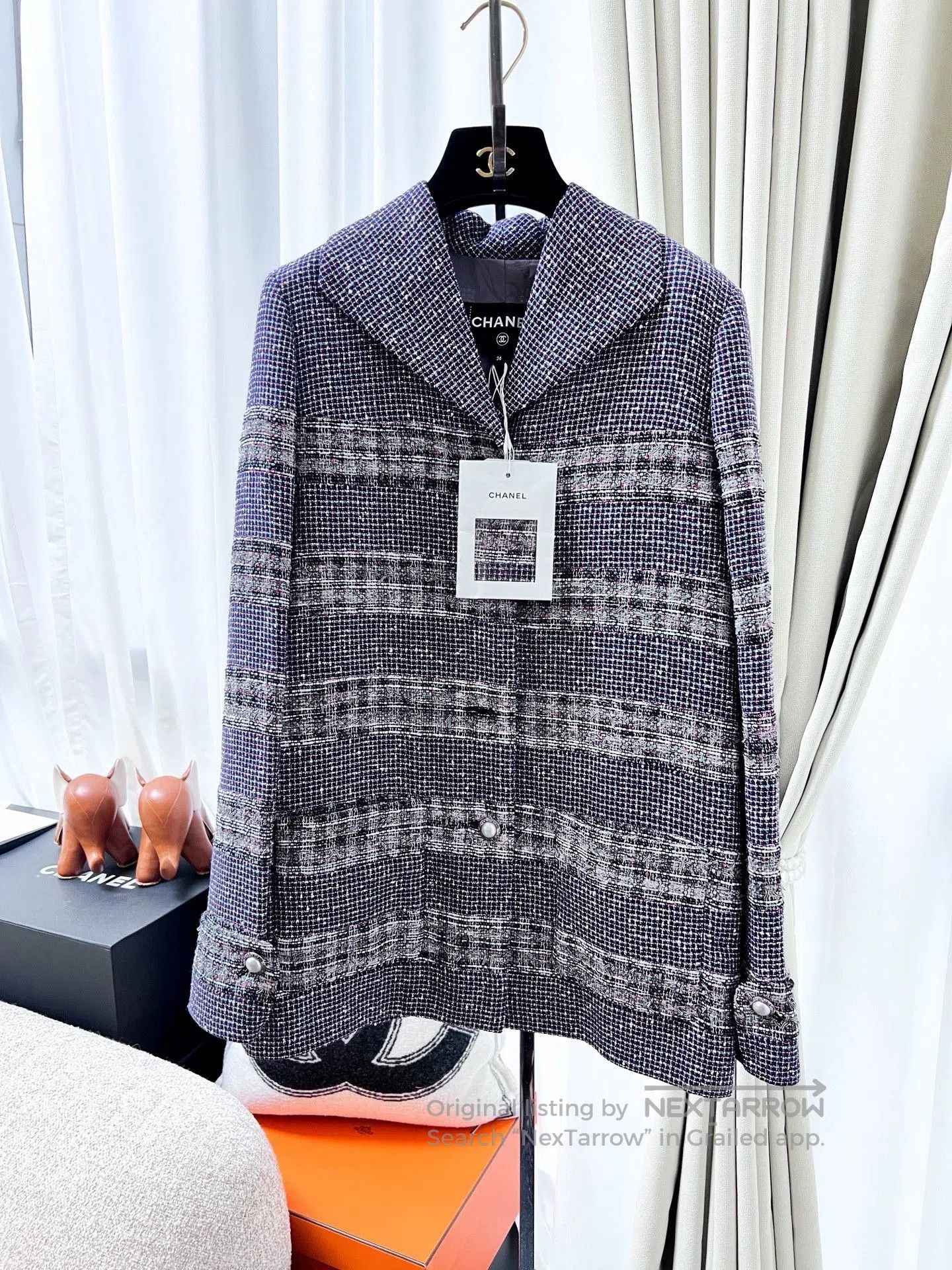 Chanel Chanel Purple Striped Tweed Coat. Size US S / EU 44-46 / 1 - 1 Thumbnail