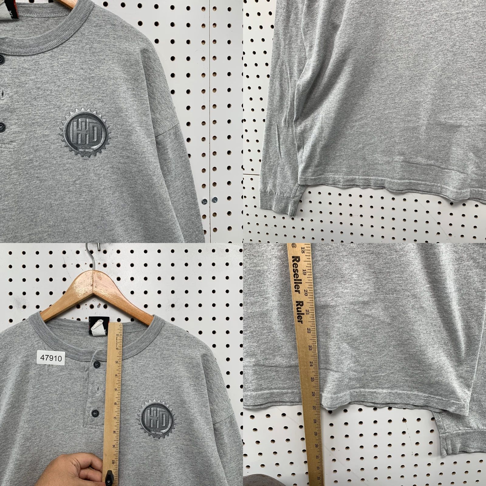 Harley Davidson Harley-Davidson Henley Shirt Men XL Gray Long Sleeve Motorcycle Galaxy Illinois Galena MDN Graphic Print T-Shirt Mens Vintage: No Size US XL / EU 56 / 4 - 8 Thumbnail