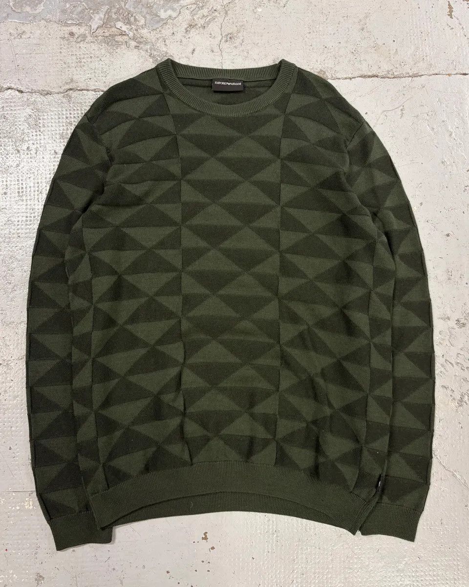 Emporio Armani FW2019 Emporio Armani Olive Green Geometric Wool Sweater Size US S / EU 44-46 / 1 - 1 Thumbnail