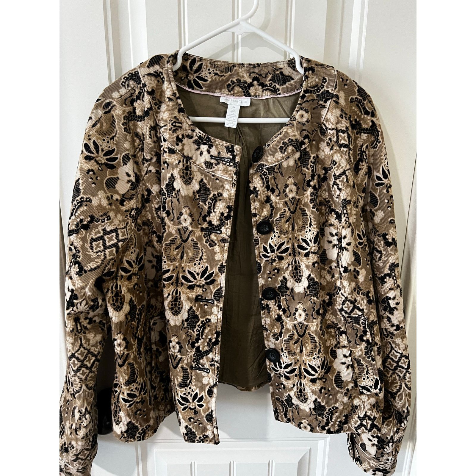 Charter Club Women’s Corduroy Blazer Jacket Beige Taupe Floral Button Up Size XL / US 12-14 / IT 48-50 - 12 Thumbnail