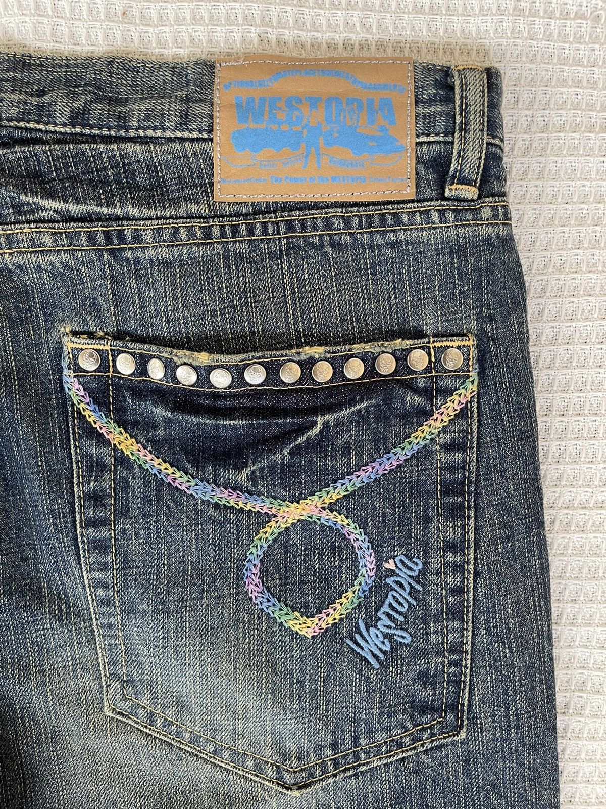 Kentucky Boy Tyler Rare‼️Vintage🔥WESTOPIA🔥Distressed Denim Skull Punk Design Size US 35 - 18 Thumbnail