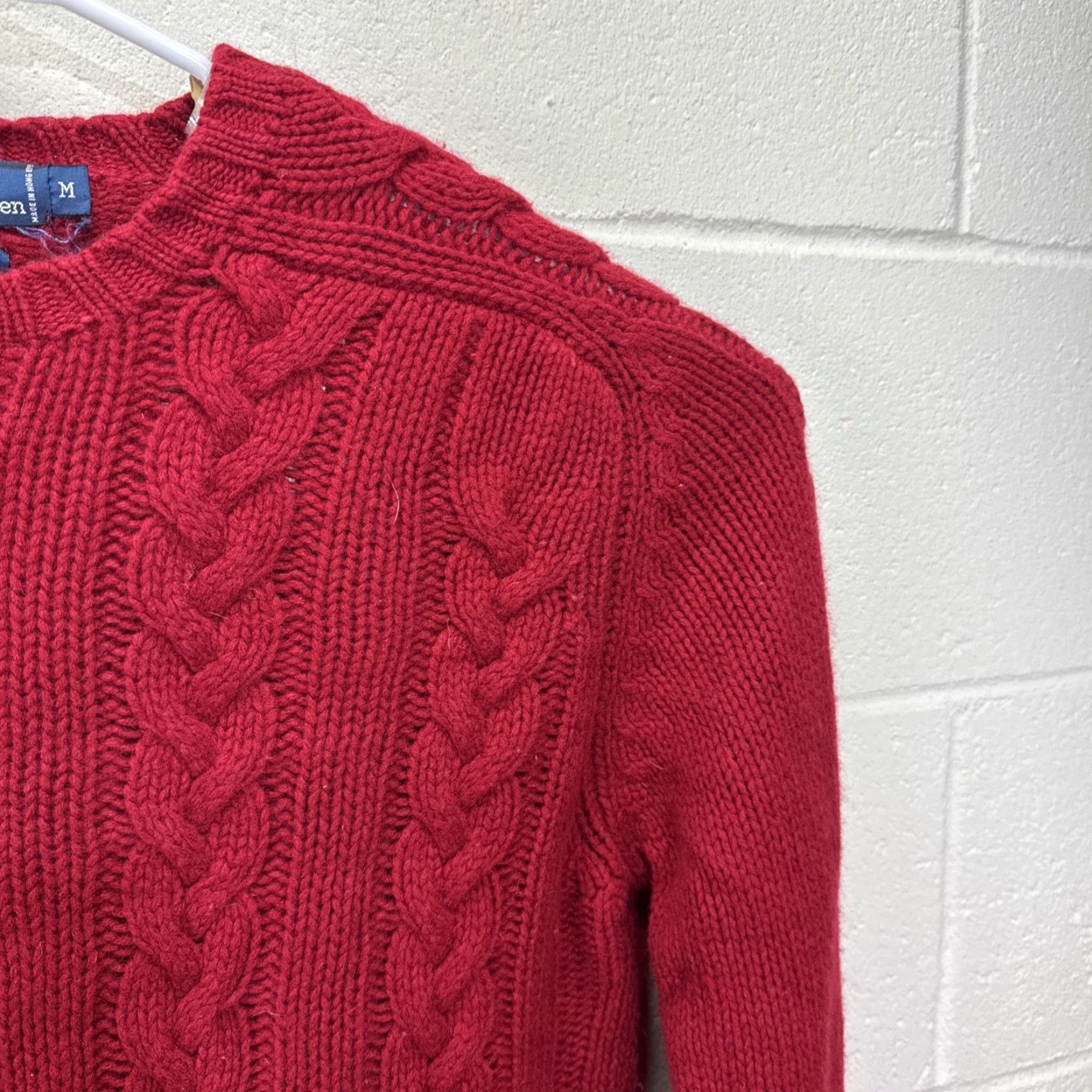 Ralph Lauren VINTAGE Polo Ralph Lauren Cable Knit Suede Elbow Patch Sweater M Red Men's Pullover 90s Preppy London Style Size US M / EU 48-50 / 2 - 6 Thumbnail