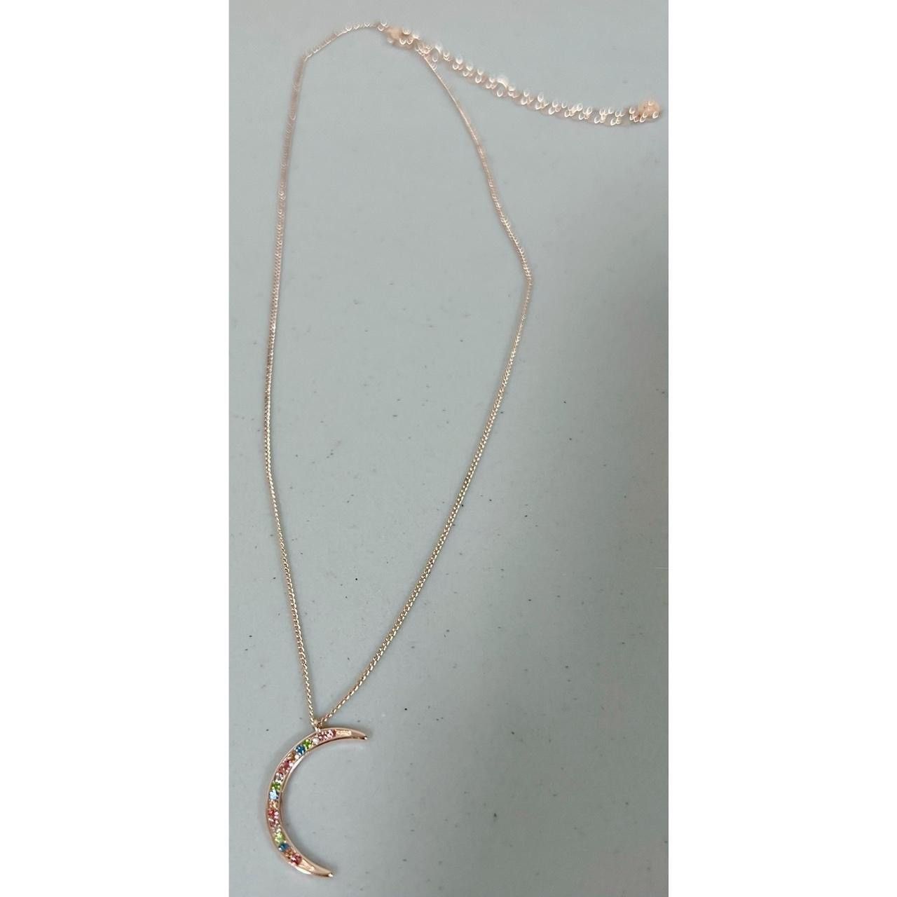Designer × Jewelry × Vintage Gold Gemstone Diamond Crescent Moon Boho Necklace Jewelry 🌙✨ Size ONE SIZE - 2 Thumbnail