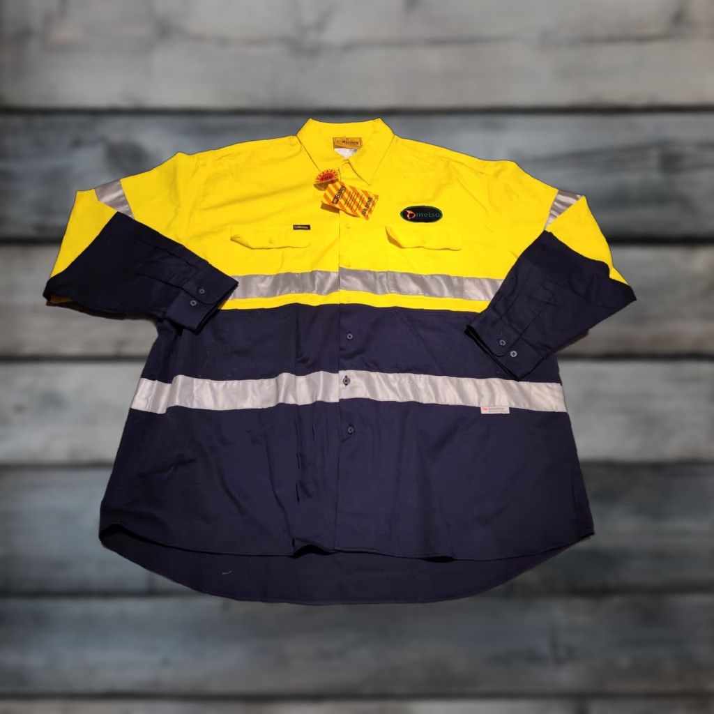 Sisley VINTAGE Bisley Workwear Safety-Top Long Sleeve Hi-vis Drill Shirt Men 3XL Yellow Reflective UPF 50+ Size US XXL / EU 58 / 5 - 1 Thumbnail