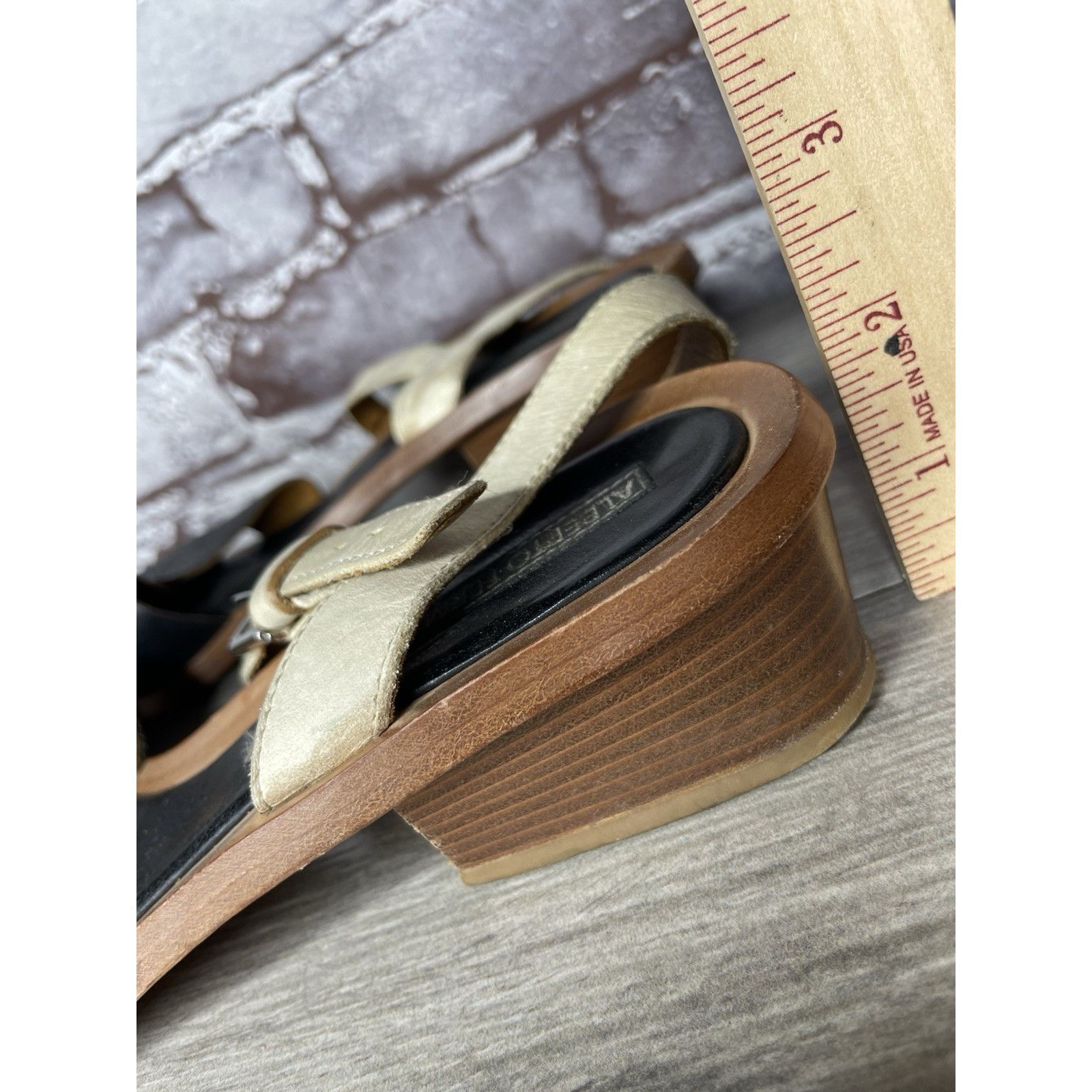 Alberto ALBERTO FERMANI Black Ivory Leather Ankle Strap Heel Sandals Size US 10.5 / IT 40.5 - 8 Thumbnail