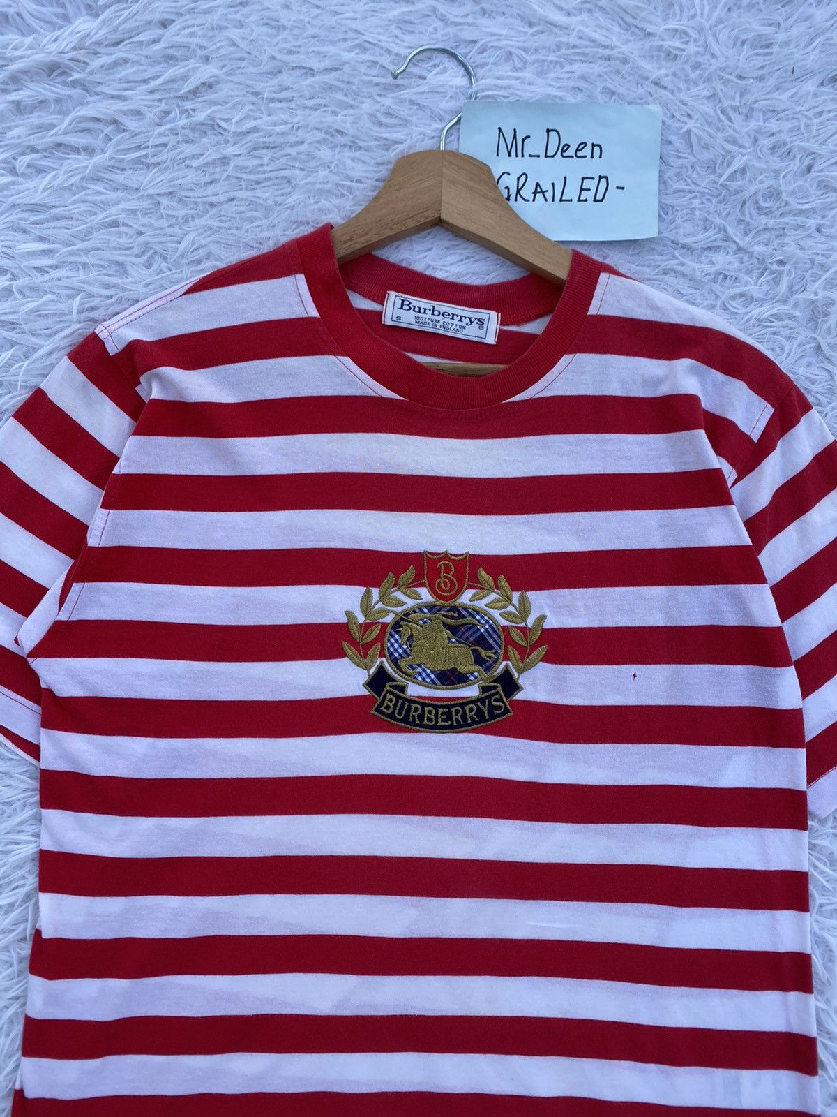Burberry Rare Vintage Burberry Spellout Biglogo Stripes Tshirt Size US M / EU 48-50 / 2 - 15 Thumbnail