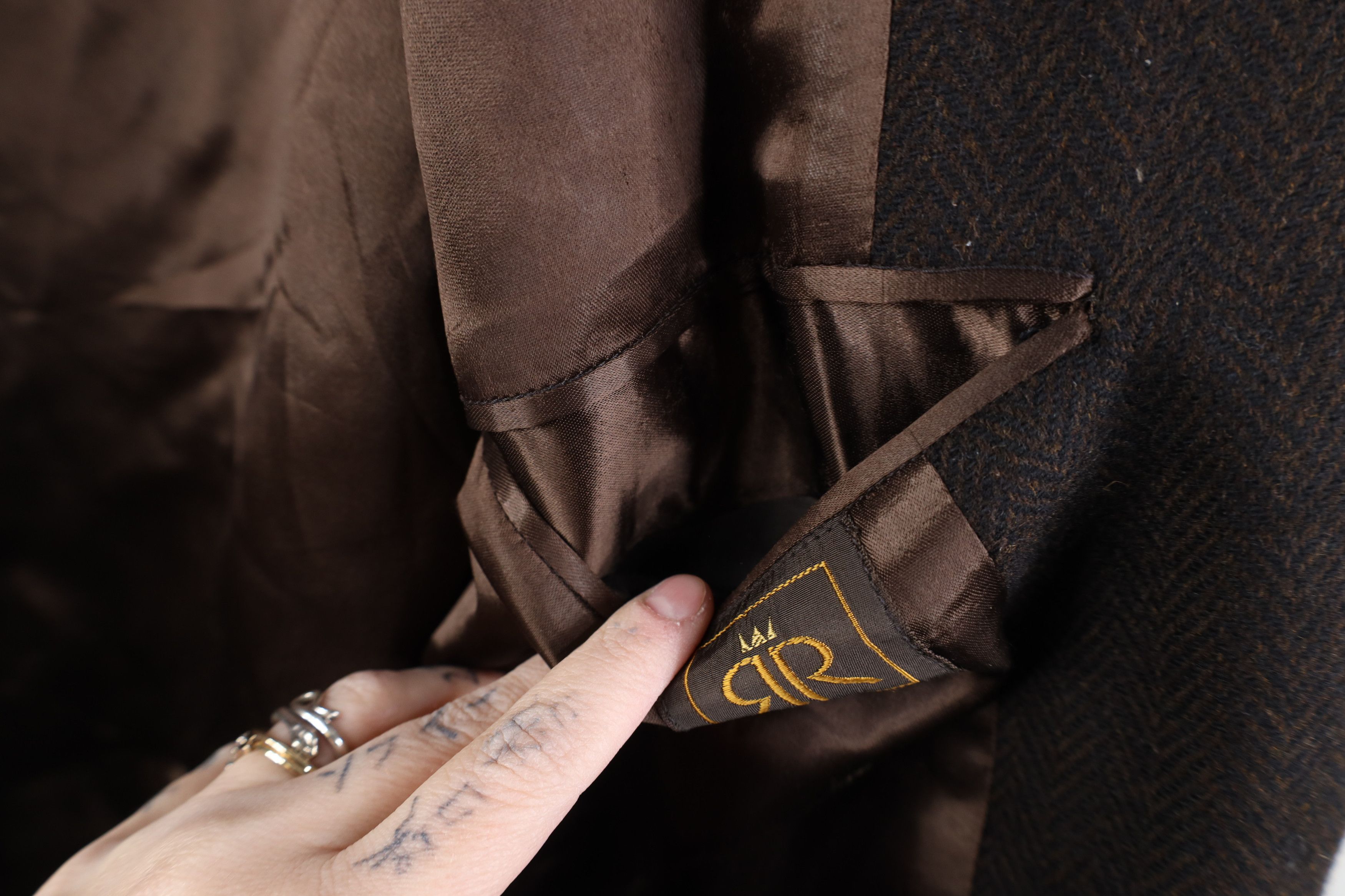 Vintage Vintage 50s Bespoke Herringbone Overcoat Jacket Brown USA Size US XL / EU 56 / 4 - 14 Thumbnail