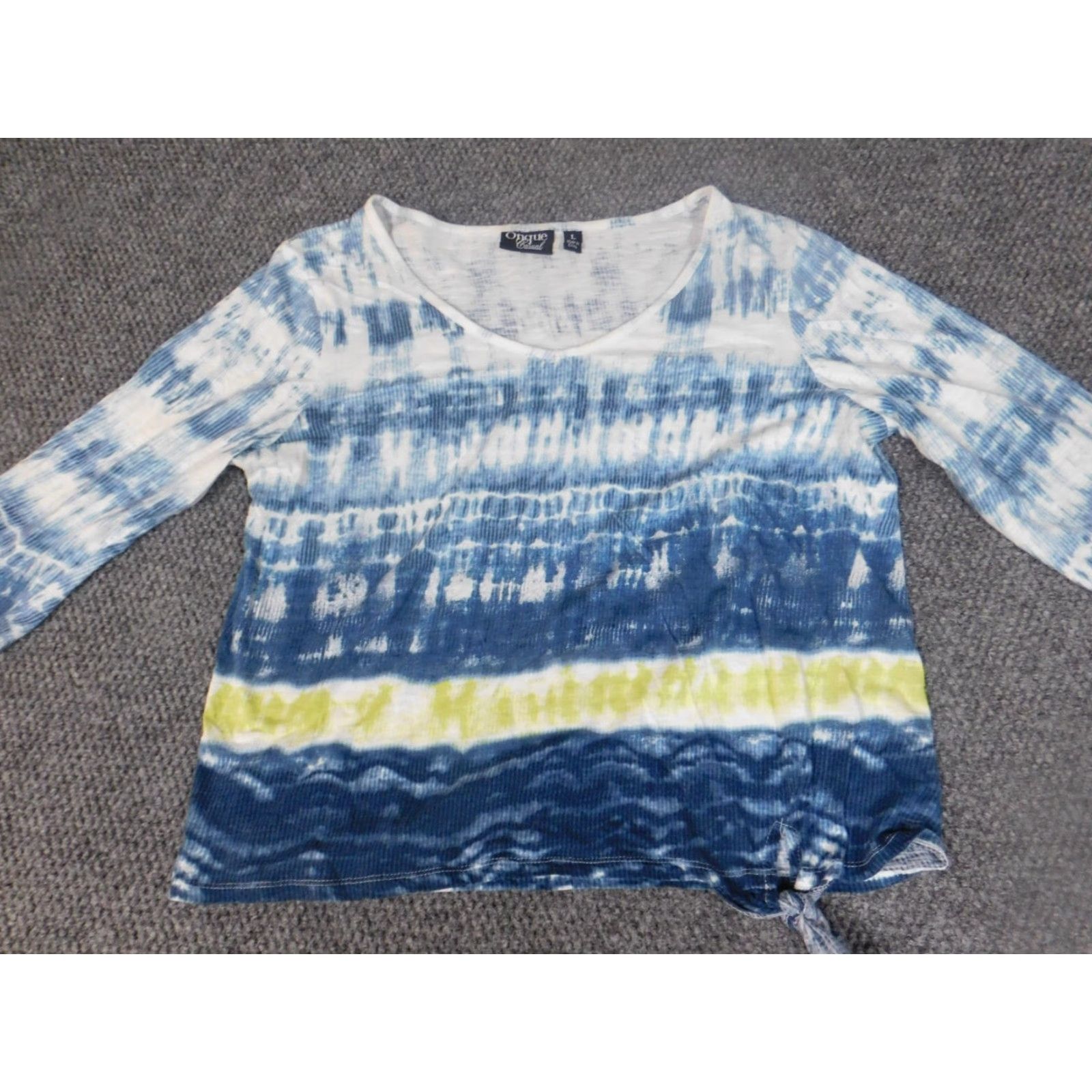 Vintage Onque Casuals Womens Blouse L Blue Striped Stretch Crew Neck Long Sleeve Dolman Sleeve Casual Shirt Women Regular Size L Flat Size L / US 10 / IT 46 - 2 Thumbnail