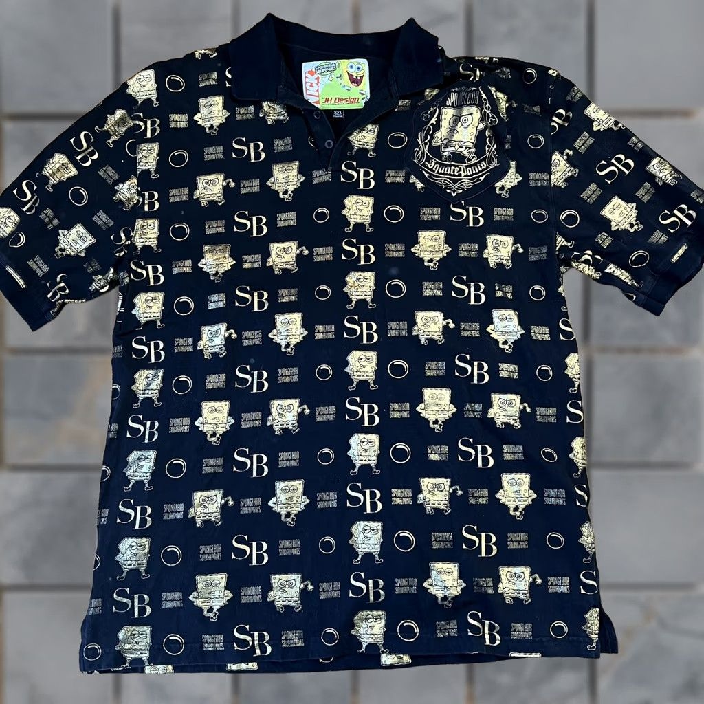 JH Design JH Design SpongeBob black Gold Polo Sz XXL Shirt Nickelodeon All Over Print Polo Shirt Mens Short Sleeve Collared Cotton Size US XXL / EU 58 / 5 - 1 Thumbnail