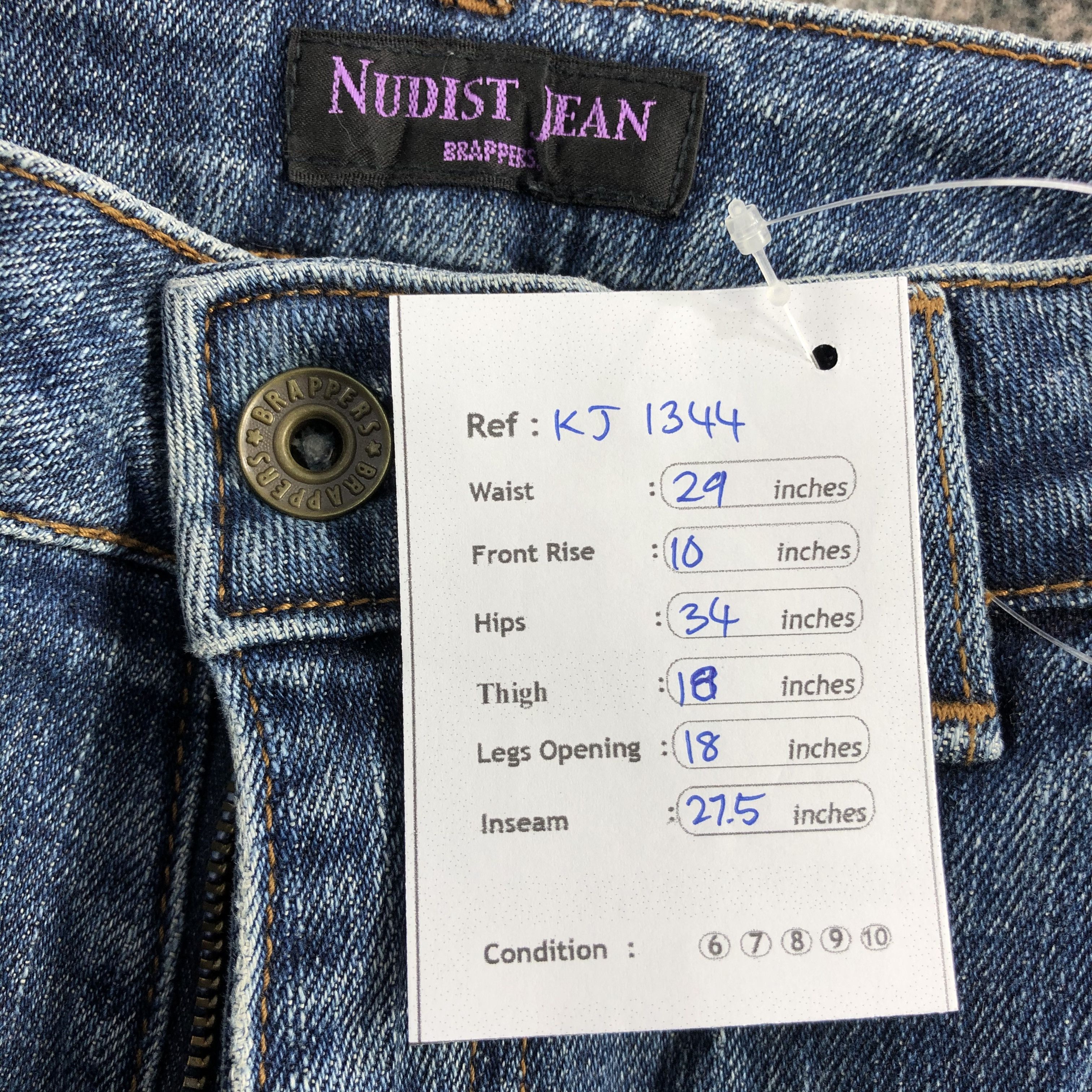 Japanese Brand Brappers Nudist Jeans Blue Wash Flare Denim KJ1344 Size 29" - 10 Thumbnail