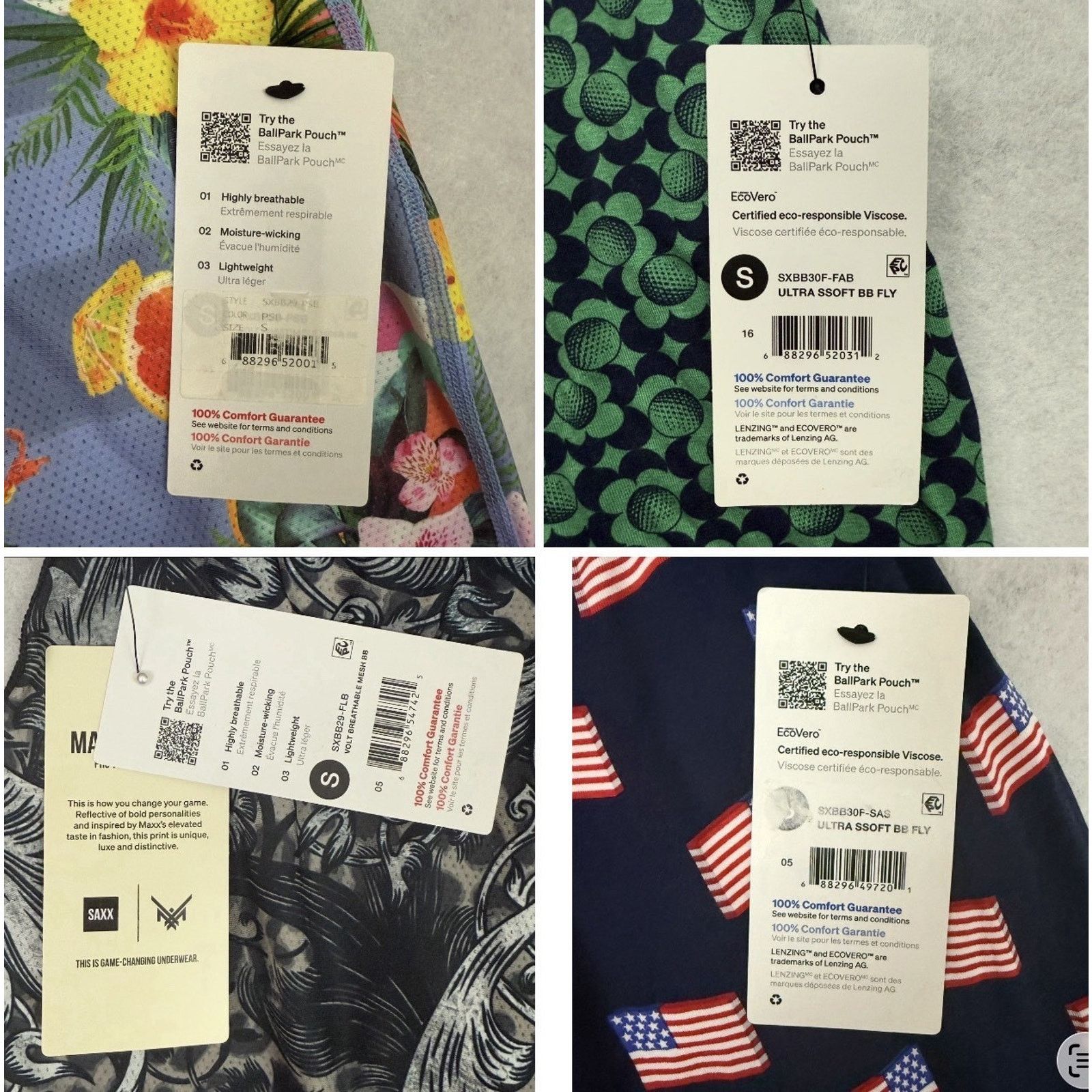 Other SAXX Boxer Briefs Mens S 4 Pack Bundle BallPark Pouch Size 30 - 12 Thumbnail