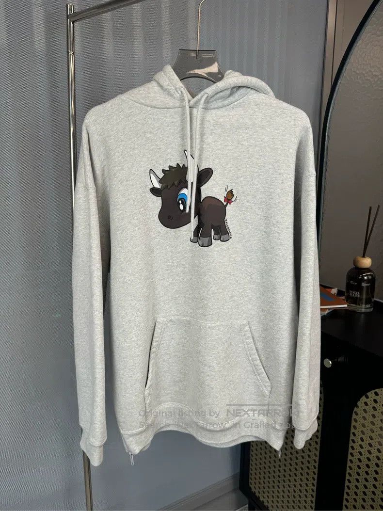Balenciaga Balenciaga Gray Cartoon Calf Pattern Zip Hoodie Size US S / EU 44-46 / 1 - 1 Thumbnail