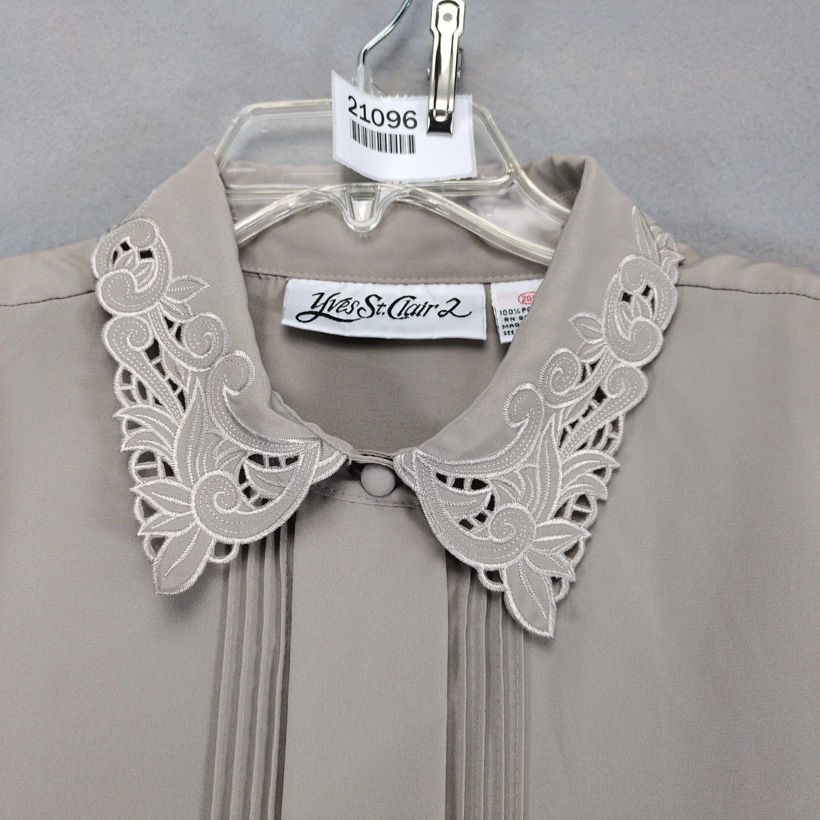 Vintage Yves St Clair Tan Blouse Women's 20W Embroidered Lace Collar Size 3XL / US 20-22 - 10 Thumbnail