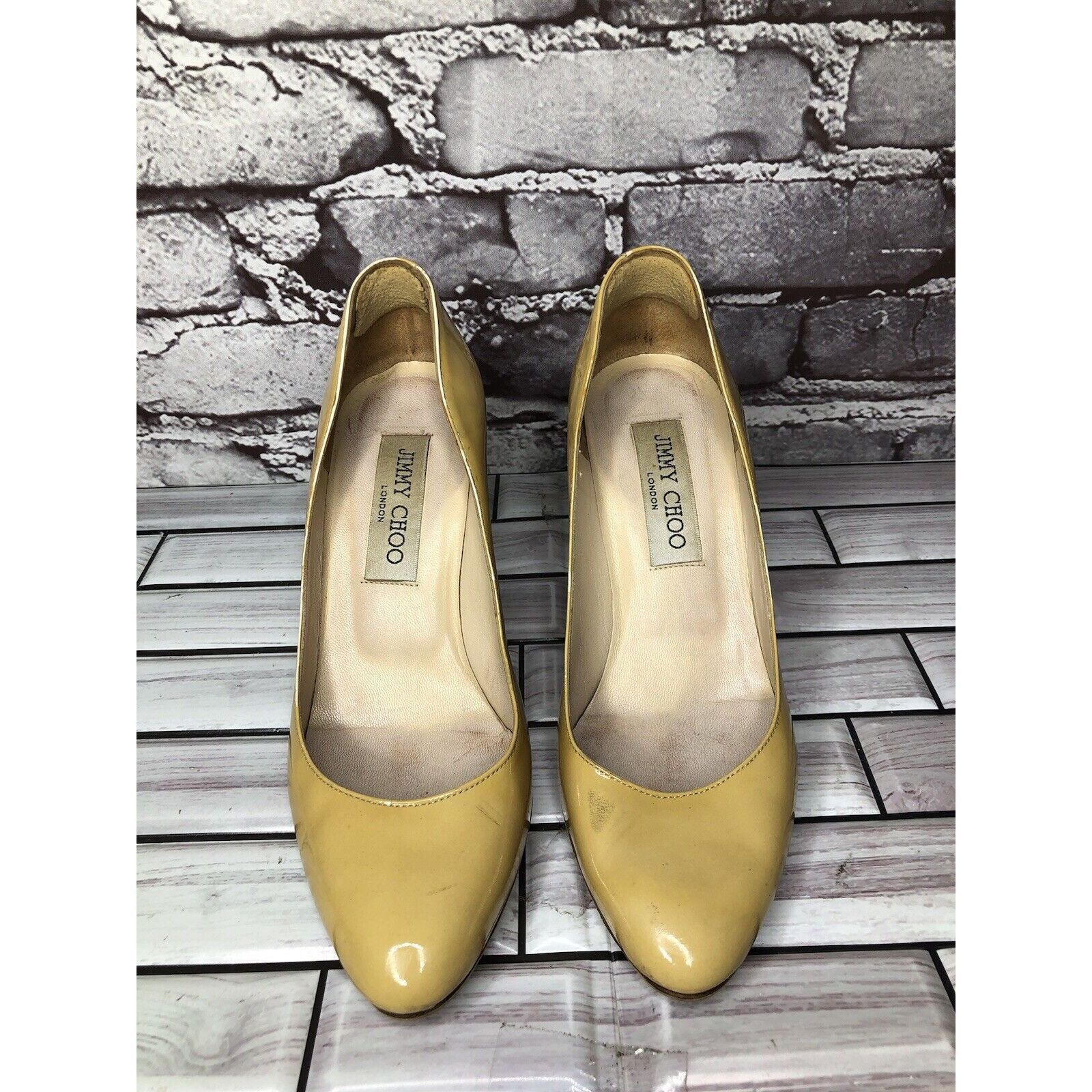 Jimmy Choo JIMMY CHOO London Yellow Patent Leather Kitten Pumps Heels W Size US 5 / IT 35 - 23 Thumbnail