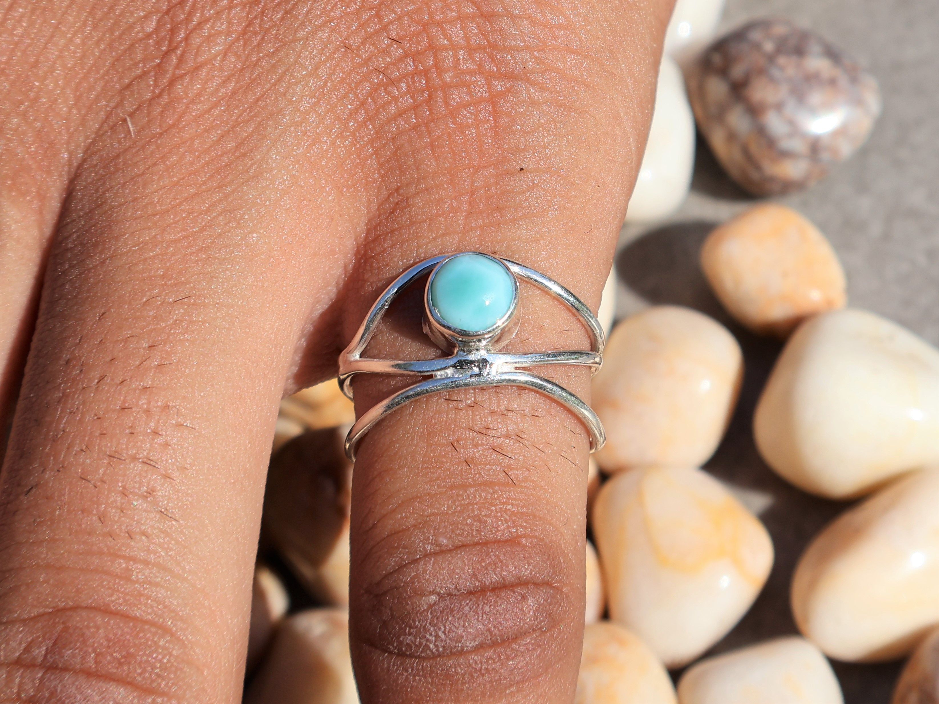 Handmade Larimar Ring, Handmade Women Ring, 925 Sterling Silver Ring Size ONE SIZE - 7 Thumbnail