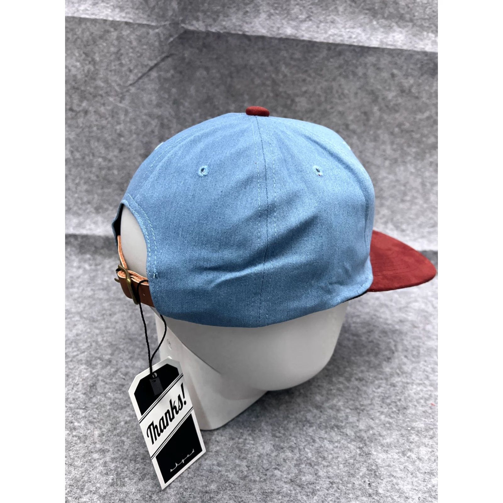 Vintage Skyed Apparel Hat 5 Panel Adult One Size Blue Cotton Denim Leather Strap Back Adjustable Casual Outdoor Mens Hat/Cap Size ONE SIZE - 7 Thumbnail