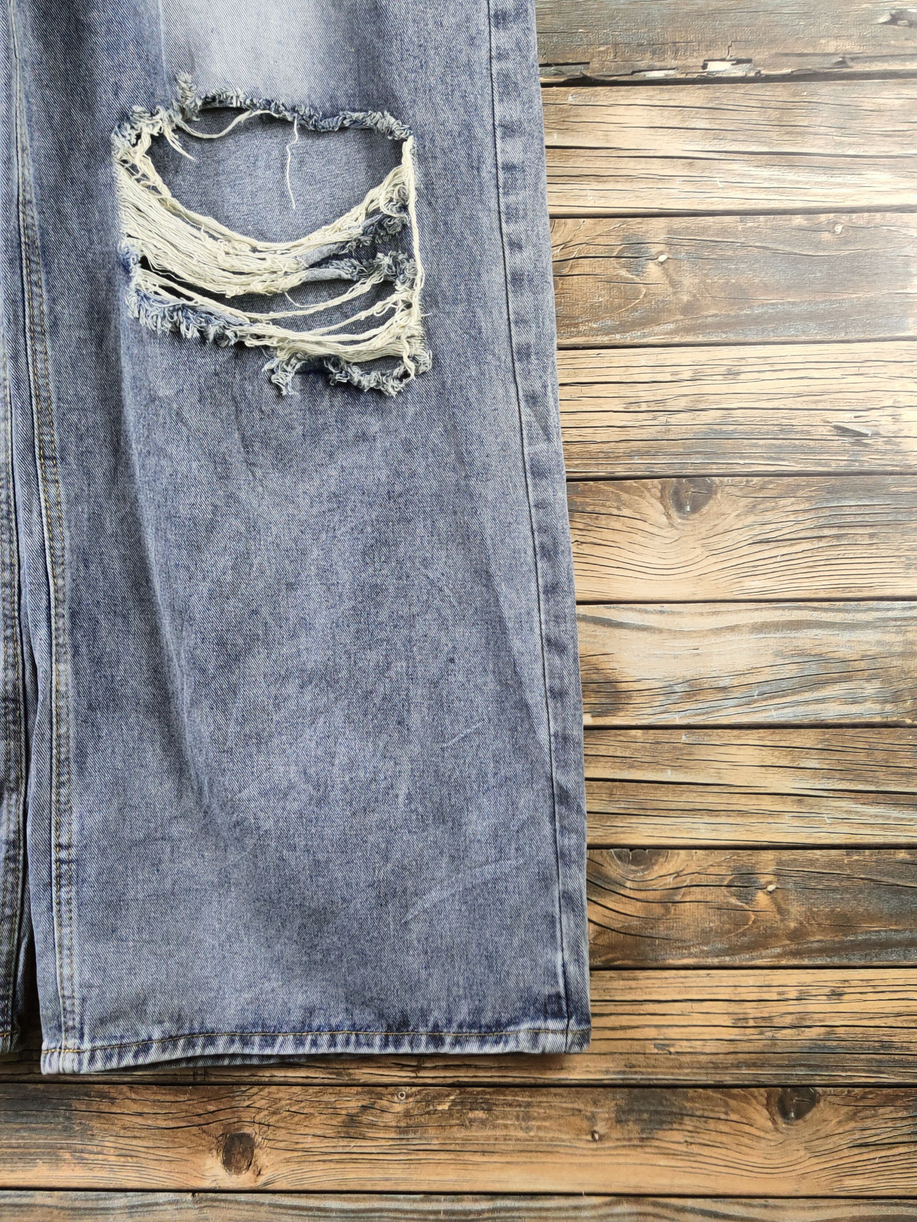 Japanese Brand D Japan Palazo Blue Distressed Ripped denim Jeans #S2912 Size 30" / US 8 / IT 44 - 6 Thumbnail