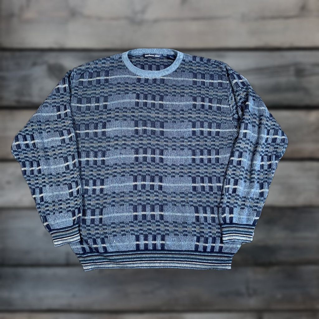 Vintage VINTAGE Northern Isles Sweater Adult Large Gray Lightweight Knit Geometric 80s 90s Mens Pullover Crew Neck Size US L / EU 52-54 / 3 - 1 Thumbnail