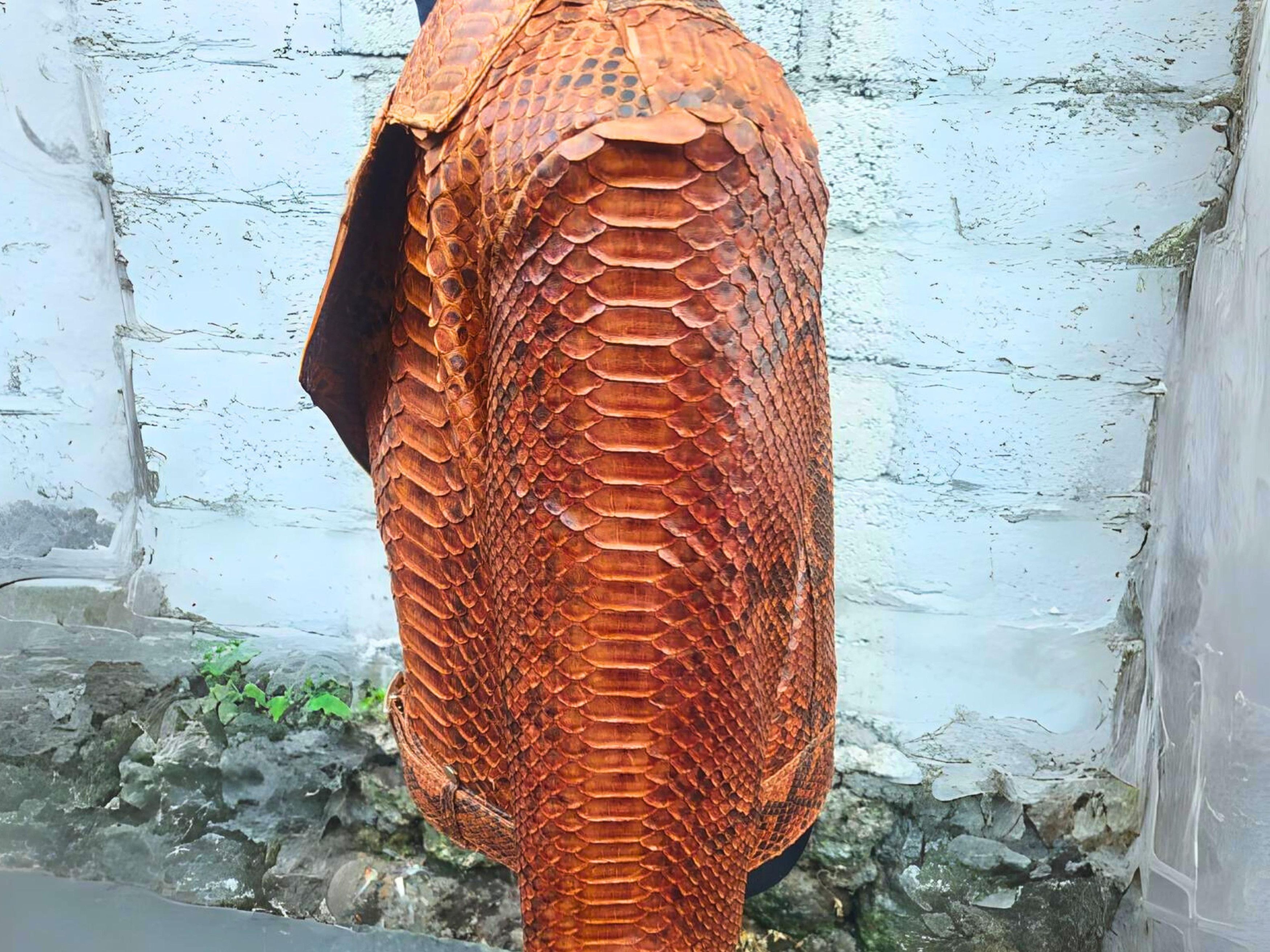 Handmade Brown Motorcycle Leather Jacket with King Scales Size US XXL / EU 58 / 5 - 4 Thumbnail