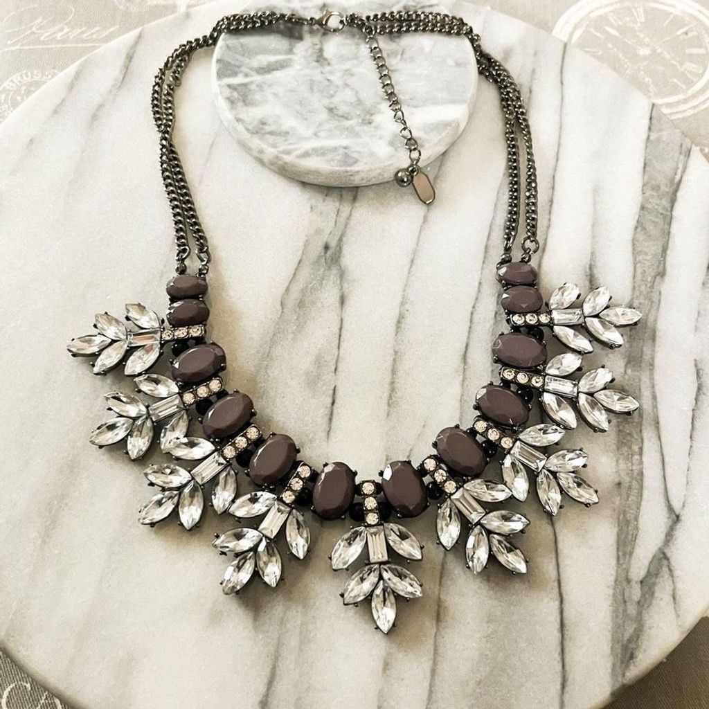 Designer Natasha Couture Statement Necklace Purple Clear Size ONE SIZE - 1 Thumbnail