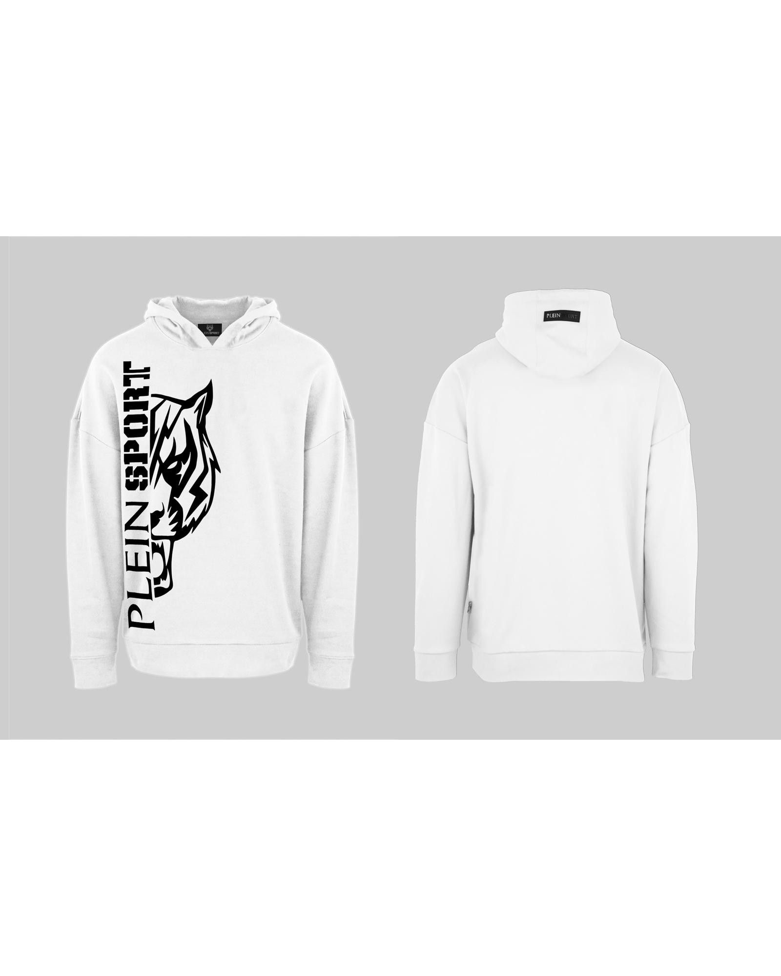 image of Philipp Plein Cotton-Polyester Solid Colour Sweatshirt With Fixed Hood in White, Men's (Size Small)
