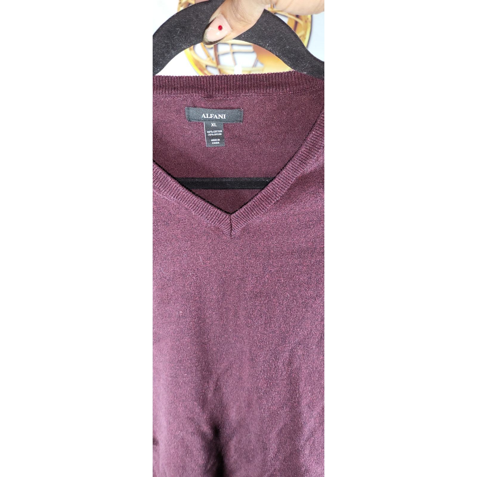 Alfani Men Alfani Wine Red Long Sleeve V Neck Sweater Size XL Size US XL / EU 56 / 4 - 6 Thumbnail