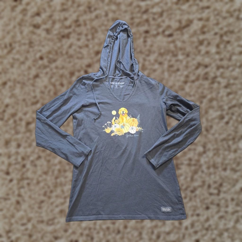 Life is Good Life is Good Top Womens S Blue Dog Golden Retriever Pumpkin Hood Casual Shirt Womens S Blue Dog Golden Retriever Pumpkin Hood Casual Shirt Size S / US 4 / IT 40 - 1 Thumbnail