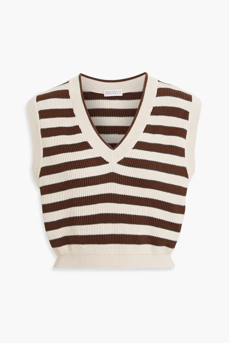 o1y0825 V-neck Sleeveles Sweater in Beige/Brown