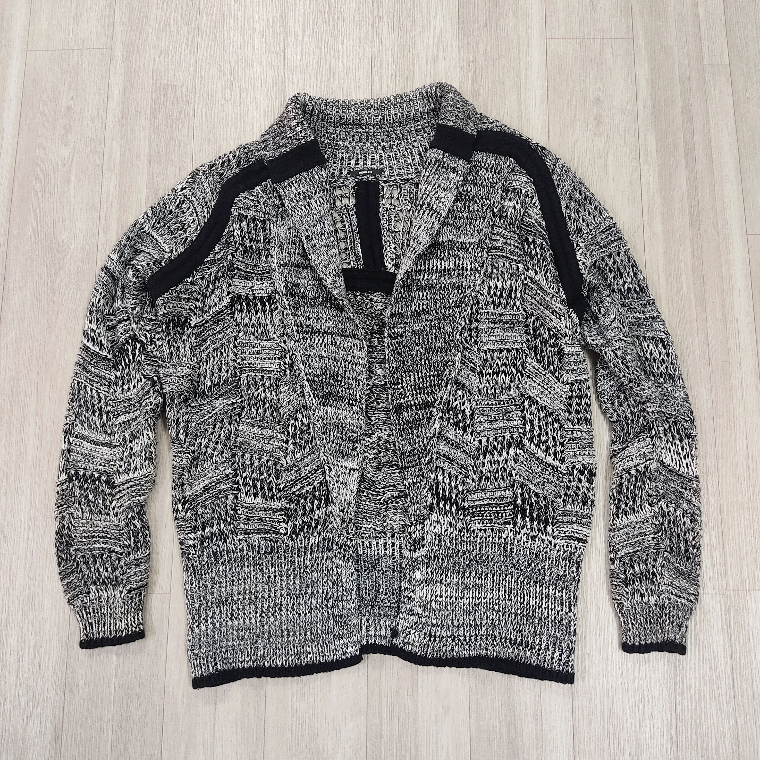 DENHAM DENHAM Black & White Grunge-look Knit Pattern Open Cardigan Size US XS / EU 42 / 0 - 4 Thumbnail