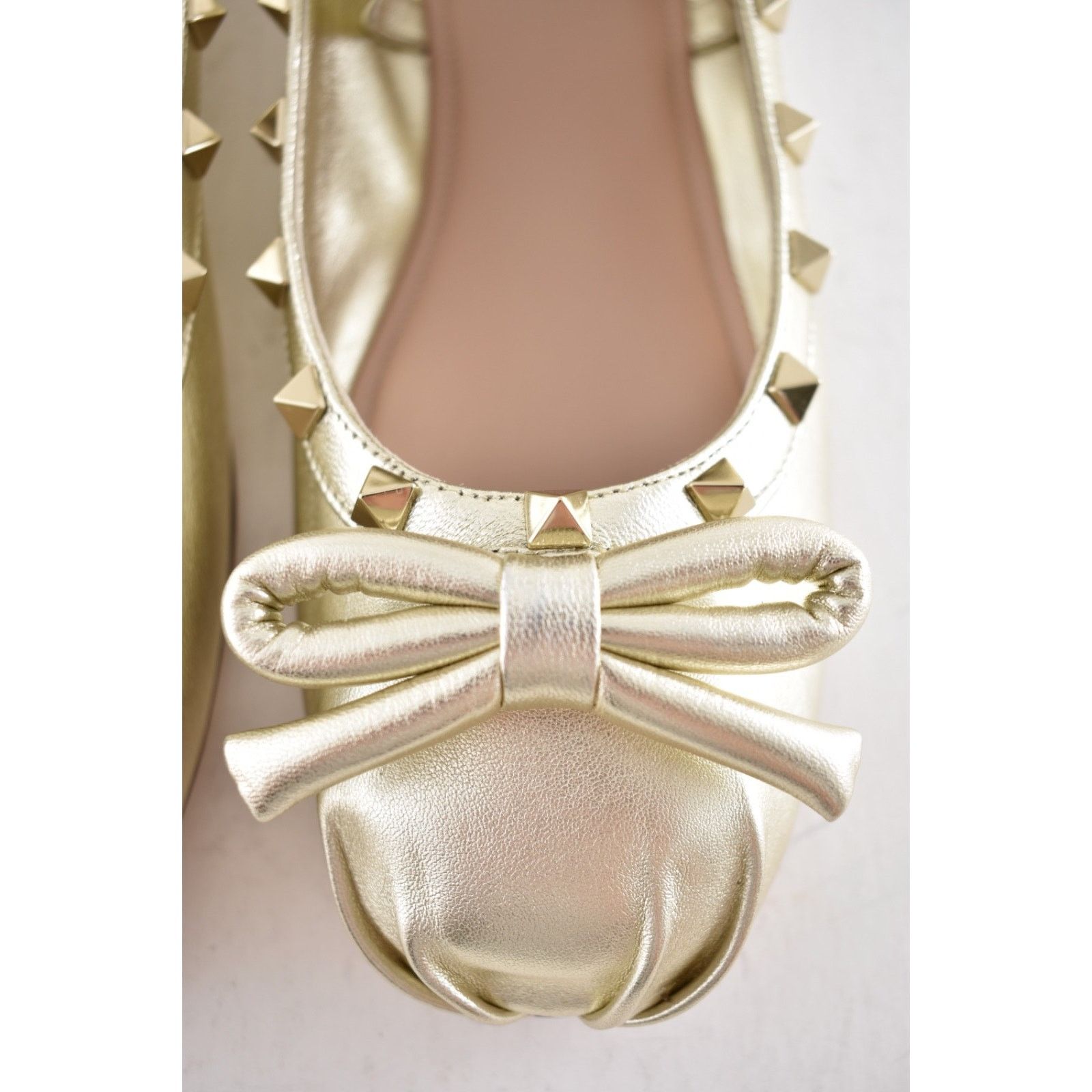 Valentino Valentino Rockstud Platino Gold Stud Ankle Strap Bow Ballet Size US 11 / IT 41 - 10 Thumbnail
