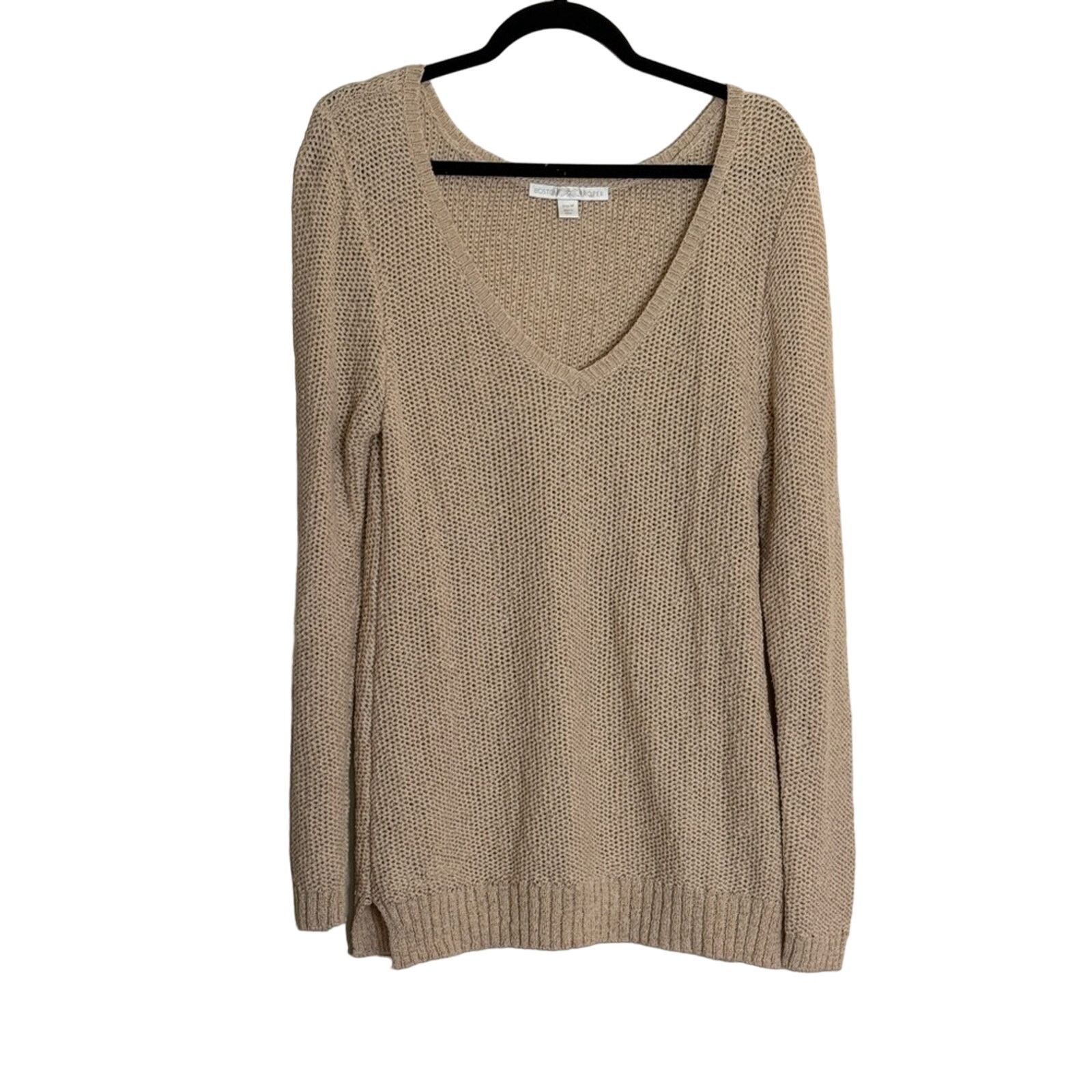 Boston Proper Boston Proper Cotton Knit V-Neck Sweater Tan Size M Size M / US 6-8 / IT 42-44 - 1 Thumbnail