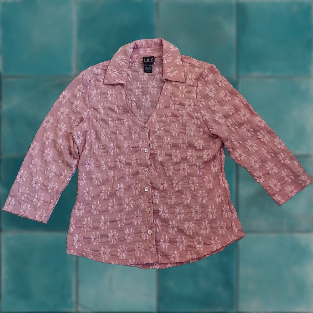 Vintage INC International Concepts Pink Floral Button Up Jacket L Women Size L / US 10 / IT 46 - 1 Thumbnail