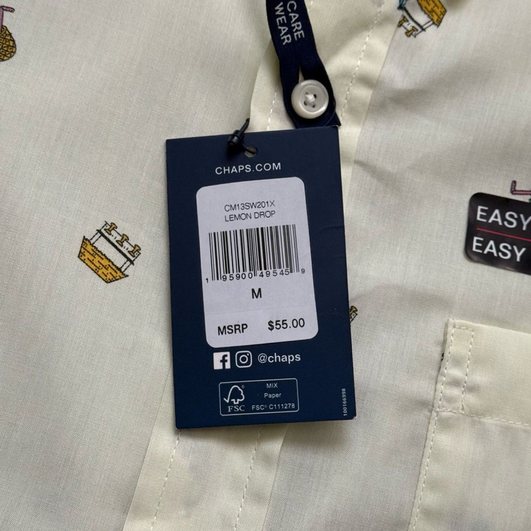 Chaps Chaps Yellow Patterned Button Collar Easy Care Size M NWT Size US M / EU 48-50 / 2 - 4 Thumbnail