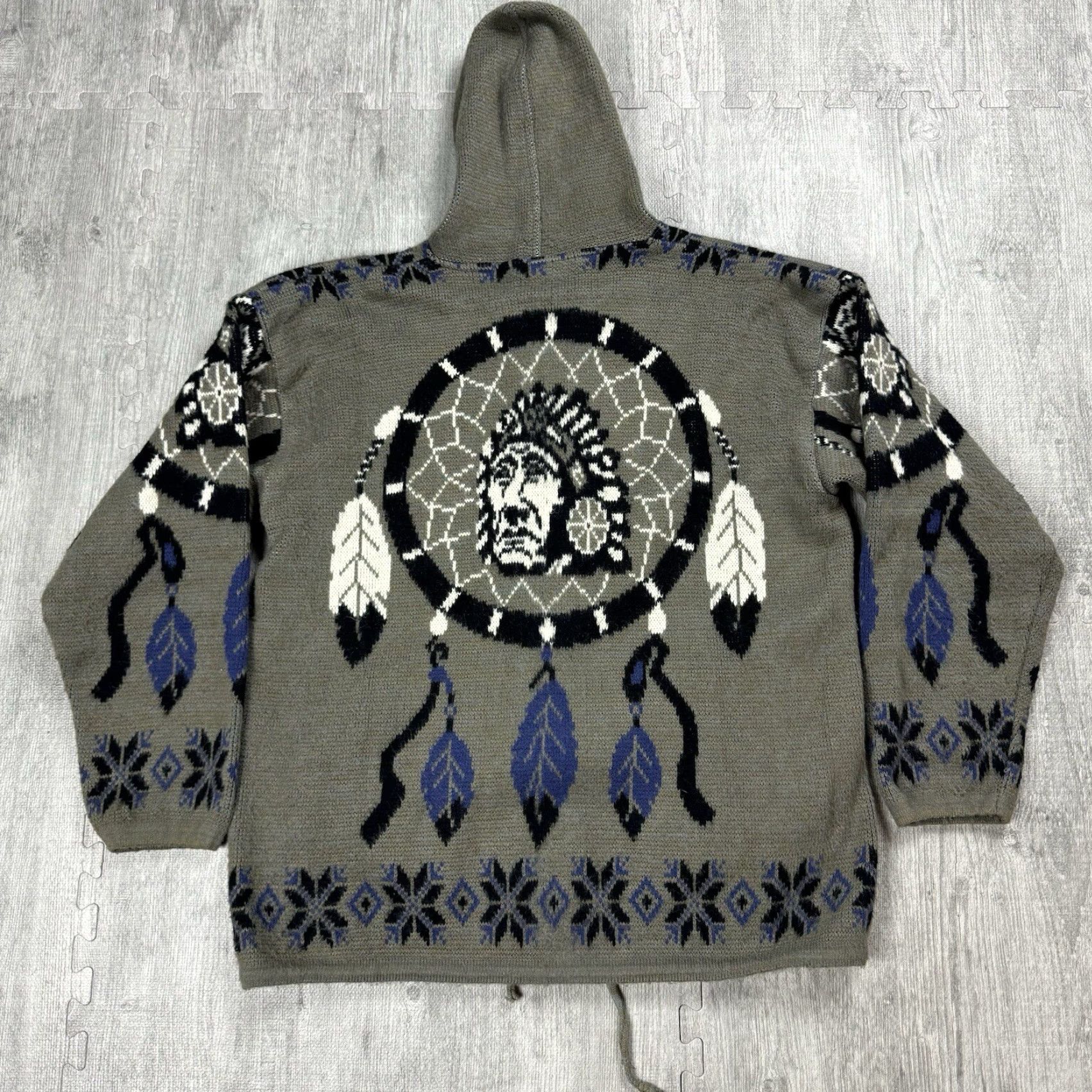 Vintage VINTAGE Tejidos Atahualpa Alpaca Wool Full Zip Hoodie Chief Feather Graphic Sweater L Gray Unisex Adults Knitted Aztec 90s Style Mens Womens Size L / US 10 / IT 46 - 7 Thumbnail