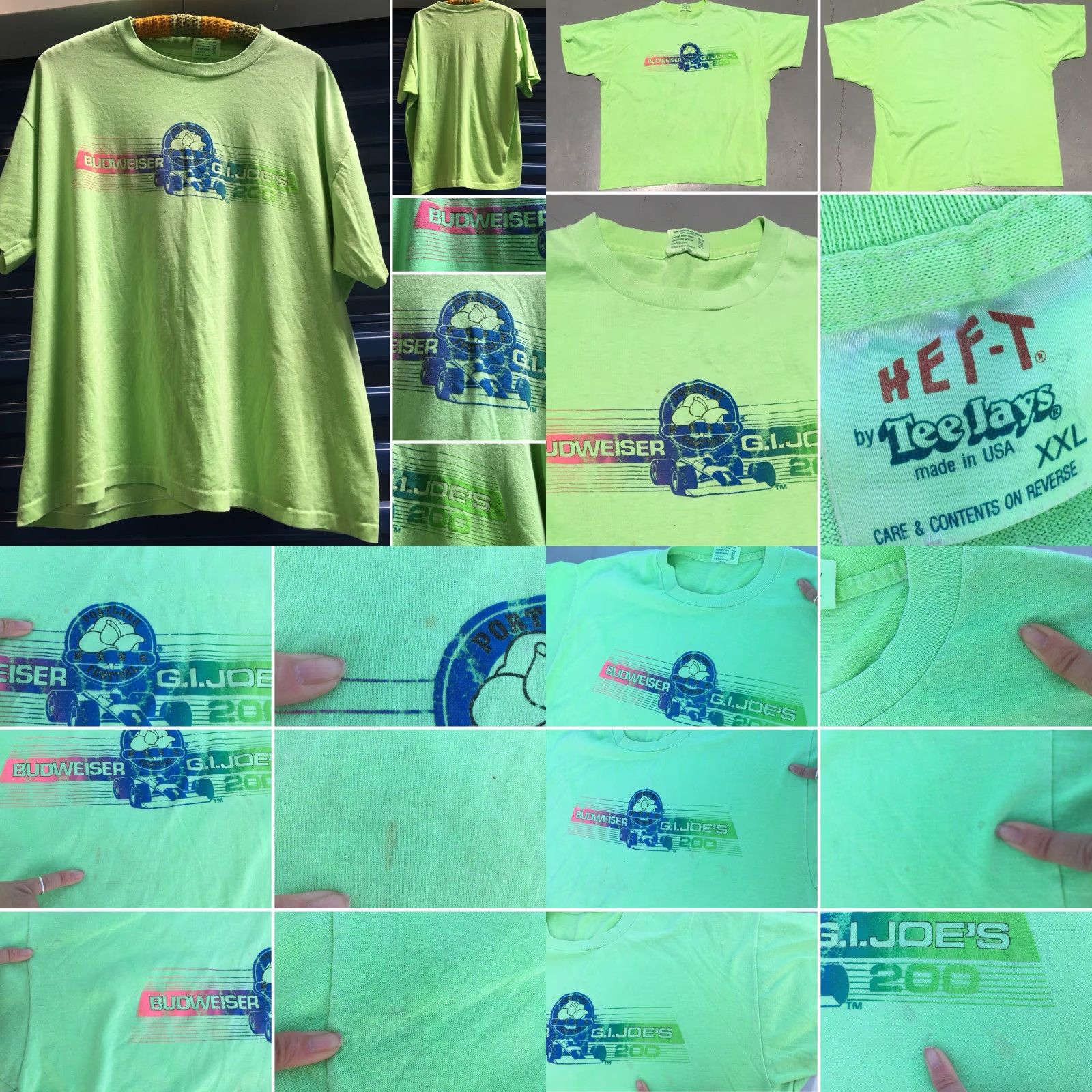 Vintage VINTAGE G.I. JOE’S 200 Portland Rose Festival T-Shirt Neon 80s 1980s 2XL Mens Green Graphic Tee HEF-T by Tee Jays Size US XXL / EU 58 / 5 - 8 Thumbnail