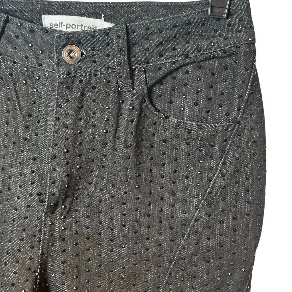 Self-Portrait Self-Portrait Black Rhinestone Embellished Straight Denim Jeans Size 26 Size 26" / US 2 / IT 38 - 13 Thumbnail