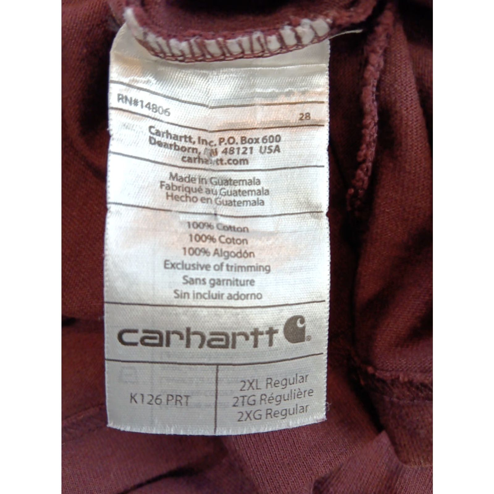 Carhartt Carhartt T-shirt Mens 2XL Tall Maroon Original Fit Long Sleeve Pullover Size US XXL / EU 58 / 5 - 7 Thumbnail