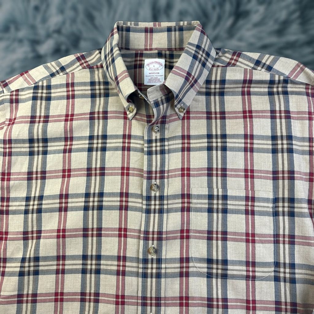 Brooks Brothers Brooks Brothers Shirt Mens Large Beige Nova Check Button Up Windowpane Madison Size US L / EU 52-54 / 3 - 1 Thumbnail
