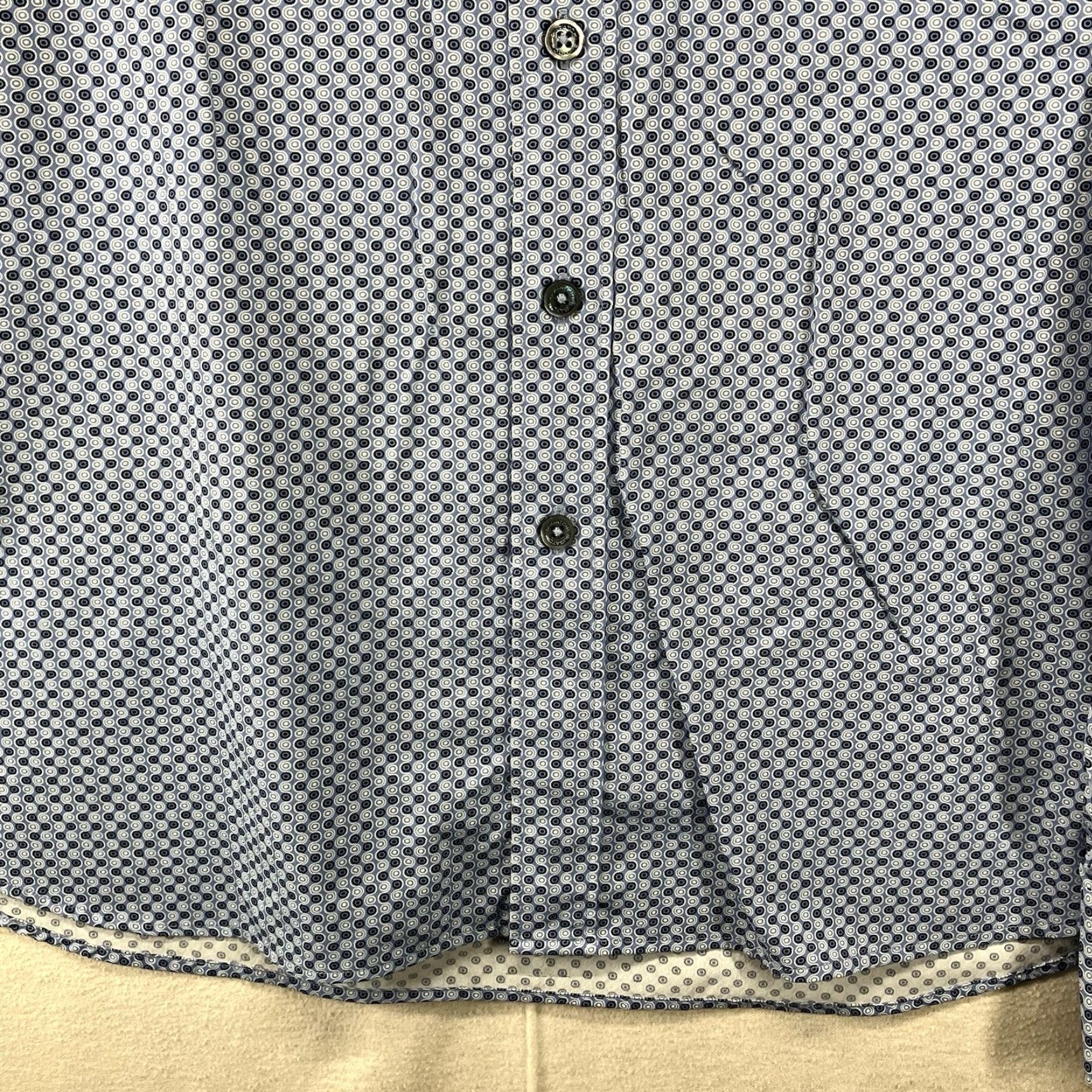 BUGATCHI BUGATCHI Shirt Mens 2XL Blue Geometric Print Button Up Cuffed Long Sleeve Nylon Spandex Wrinkle Resistant Business Casual Classic Fit Size US XXL / EU 58 / 5 - 5 Thumbnail