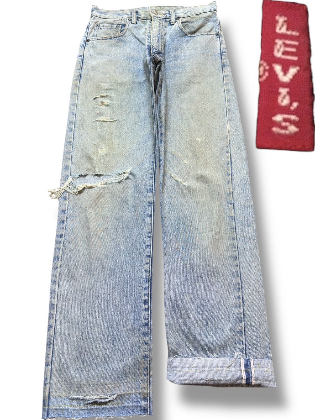 Levi's Vintage Clothing Vintage Levi’s 502 Selvedge Big E Faded Ripped Denim Size US 27 - 1 Thumbnail