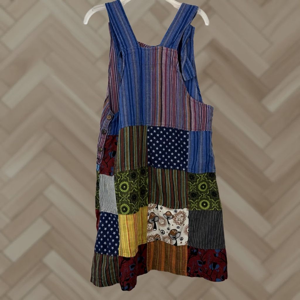Vintage Rising International Dress S Midi Multi Bohemian Stars Patchwork Hippie Embroidered A-Line Women Regular Spring Summer Fall Knights? Size S / US 4 / IT 40 - 1 Thumbnail