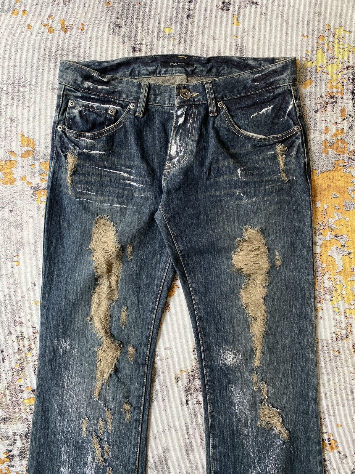 Japanese Brand Back Rush Distressed Splatter Design Flare Denim Size US 32 / EU 48 - 3 Thumbnail