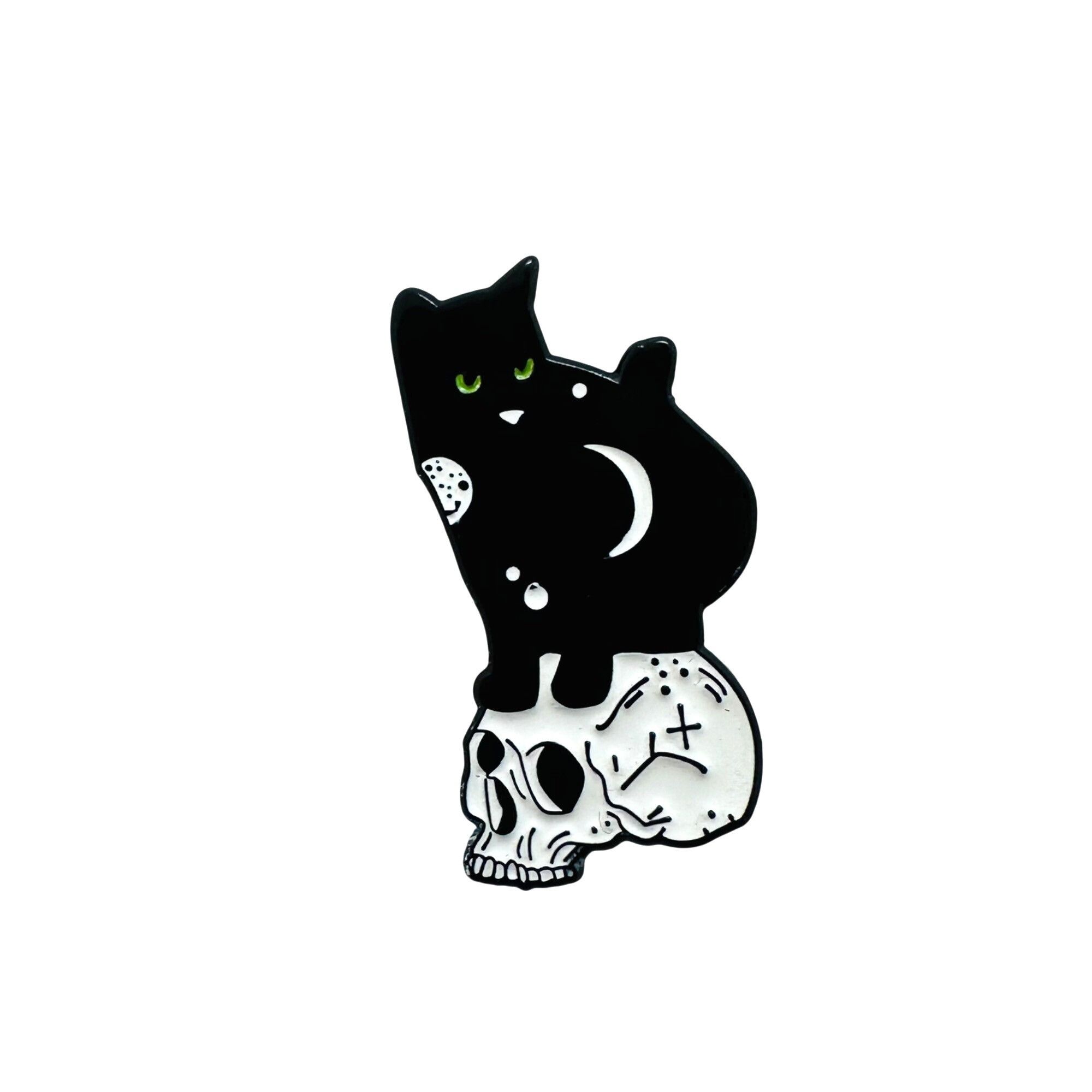 Other Enamel Pin Black Cat Skull Moon Green Eyes Keeper of Death L Size ONE SIZE - 2 Thumbnail
