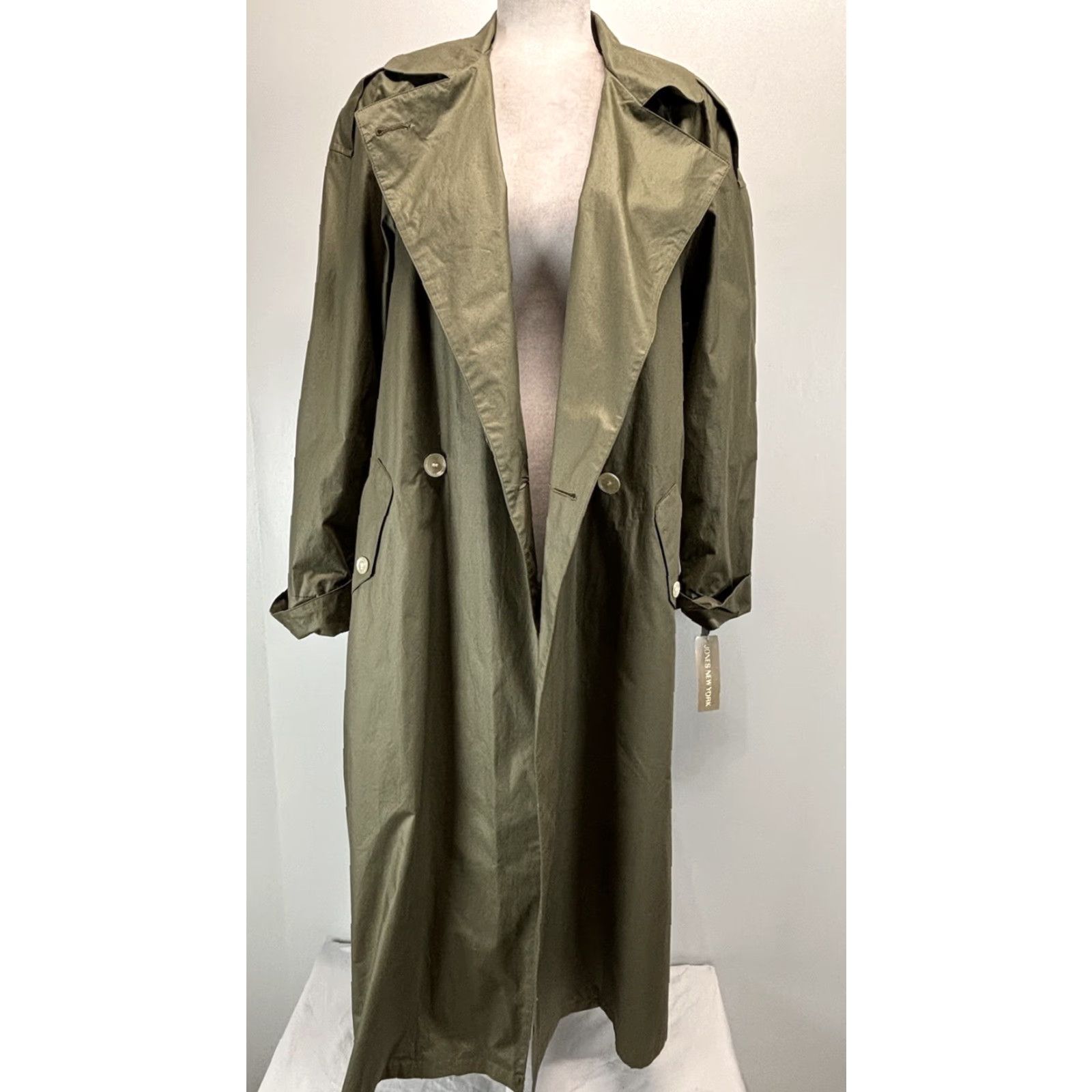 Jones New York VINTAGE Jones New York Women's Trench Coat Sz 14 Belted Double Breasted Cotton Sage 90s Classic Fall Winter Spring Summer Size XL / US 12-14 / IT 48-50 - 6 Thumbnail