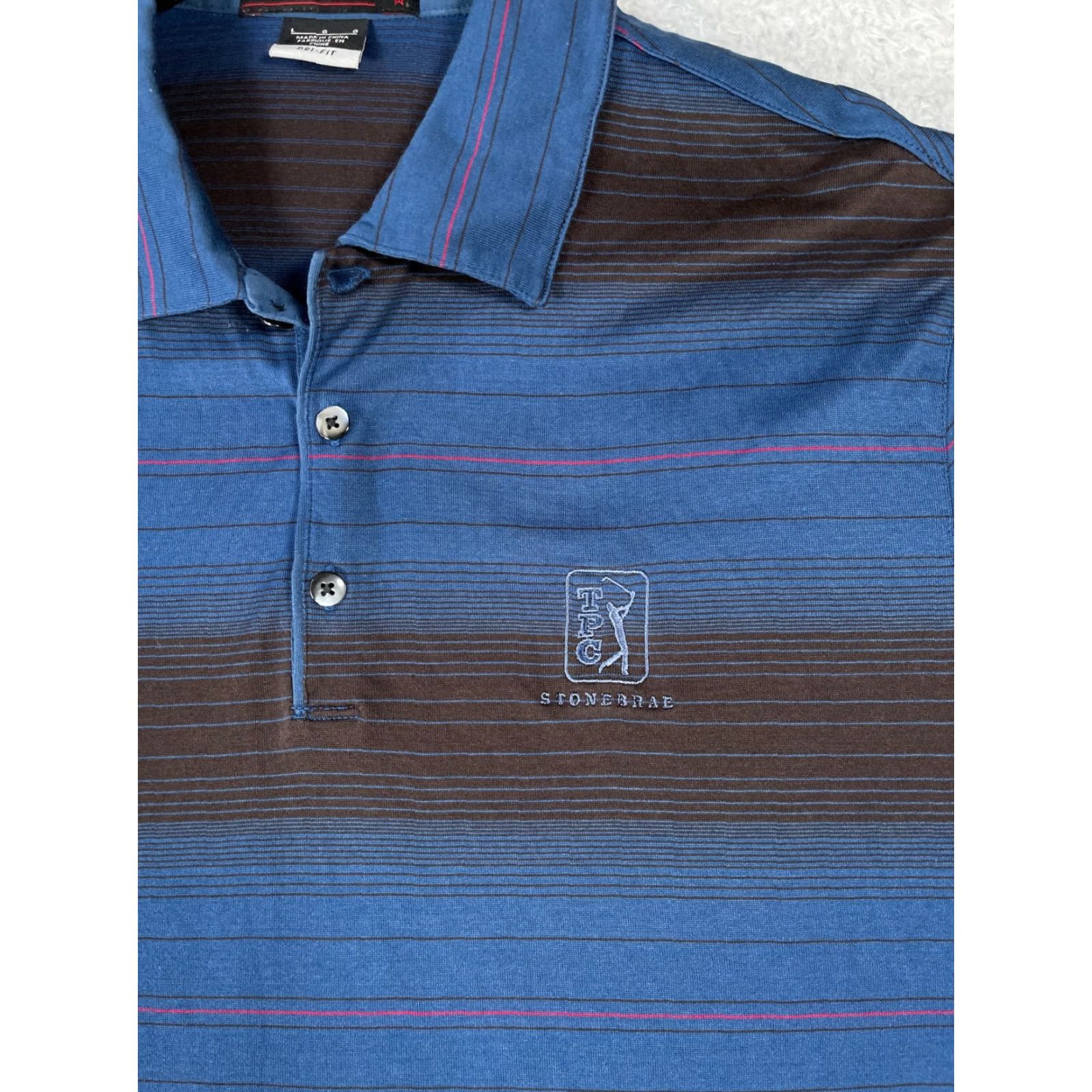 Nike Nike Polo Shirt Mens Regular Blue Stripe Golf Dri-Fit Tiger Woods Collection Button Collar Short Sleeve 100% Polyester Athletic Sports Size US L / EU 52-54 / 3 - 4 Thumbnail