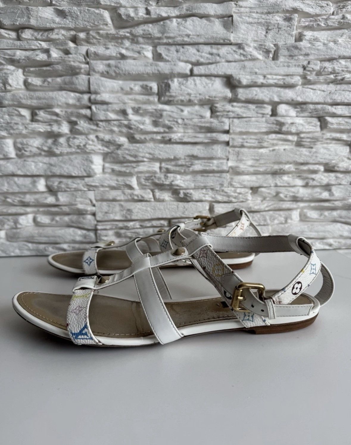 Louis Vuitton Louis Vuitton multicolor leather sandals white monogram Y2K Size US 8 / IT 38 - 6 Thumbnail