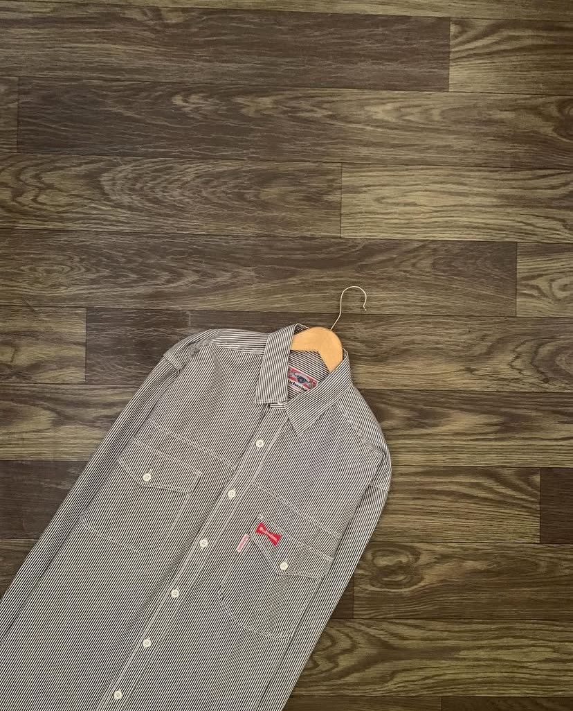 Budweiser Japan Vintage BUDWEISER Hickory Stripe Long Sleeve Size US XL / EU 56 / 4 - 1 Thumbnail