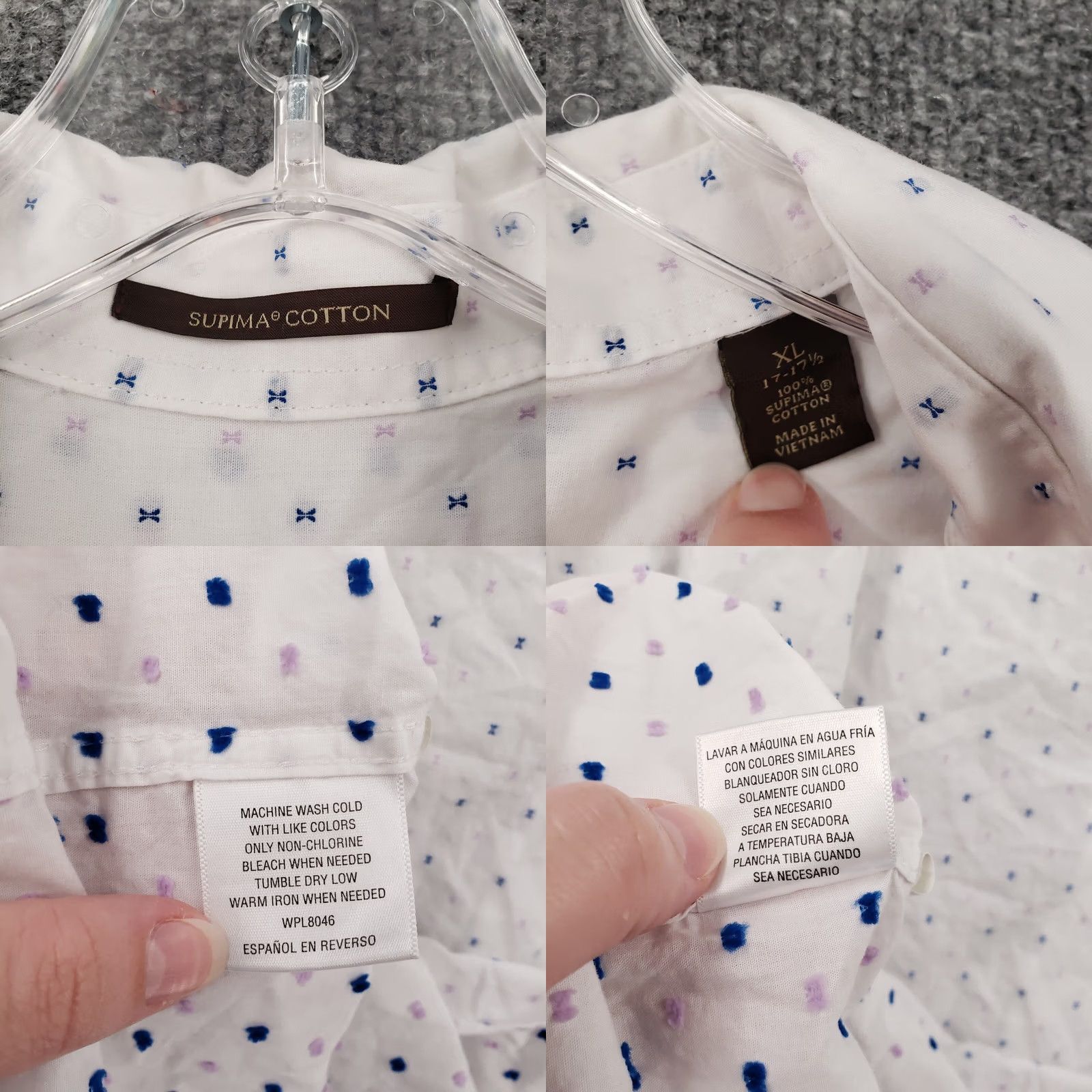 Tasso Elba Tasso Elba Dress Shirt Men XL 17-17.5 White Dobby Supima Cotton Allover Collared Shirt Size 46R - 8 Thumbnail