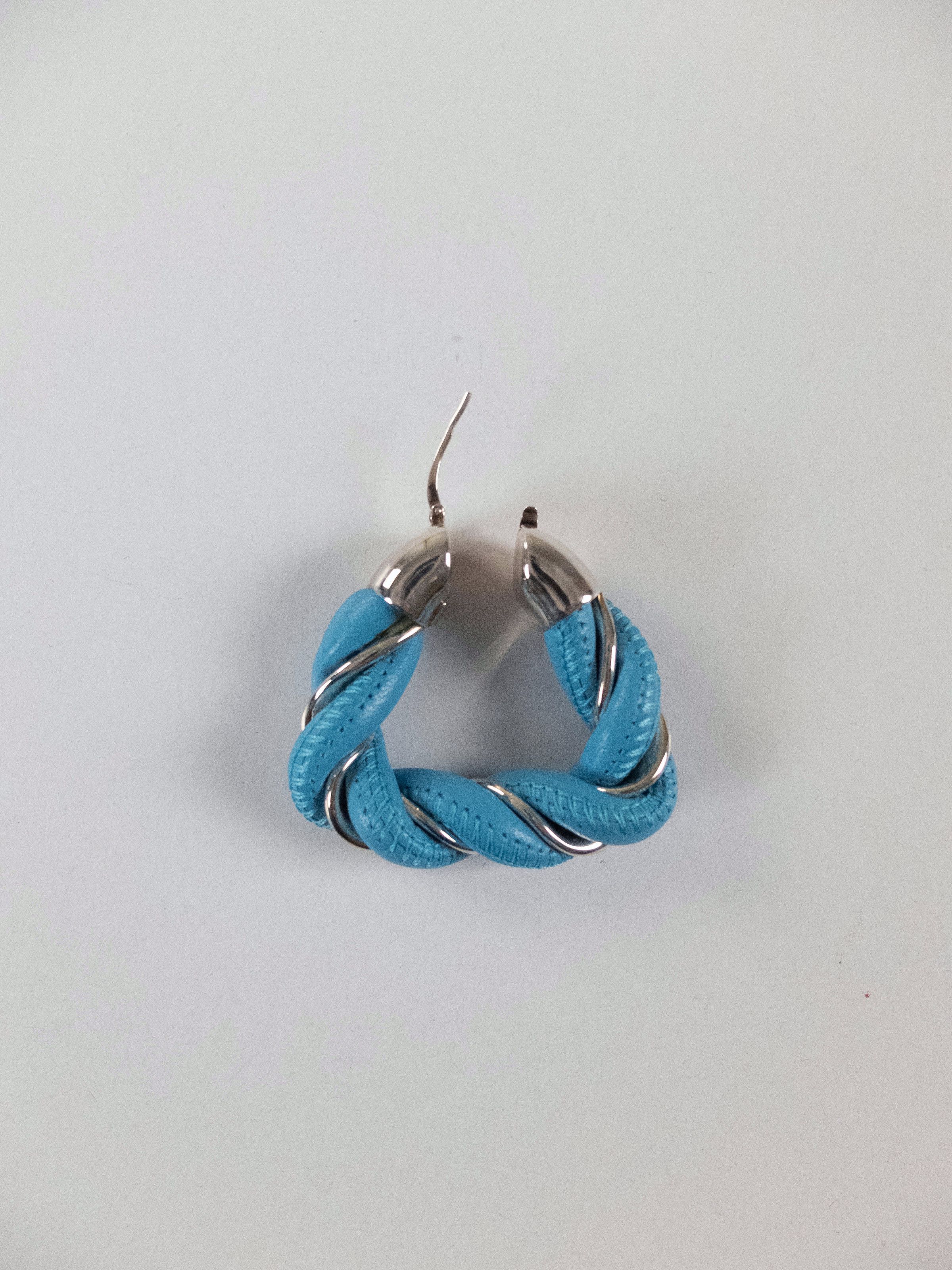 Bottega Veneta BOTTEGA VENETA Twist triangle blue leather silver earrings q Size ONE SIZE - 3 Thumbnail
