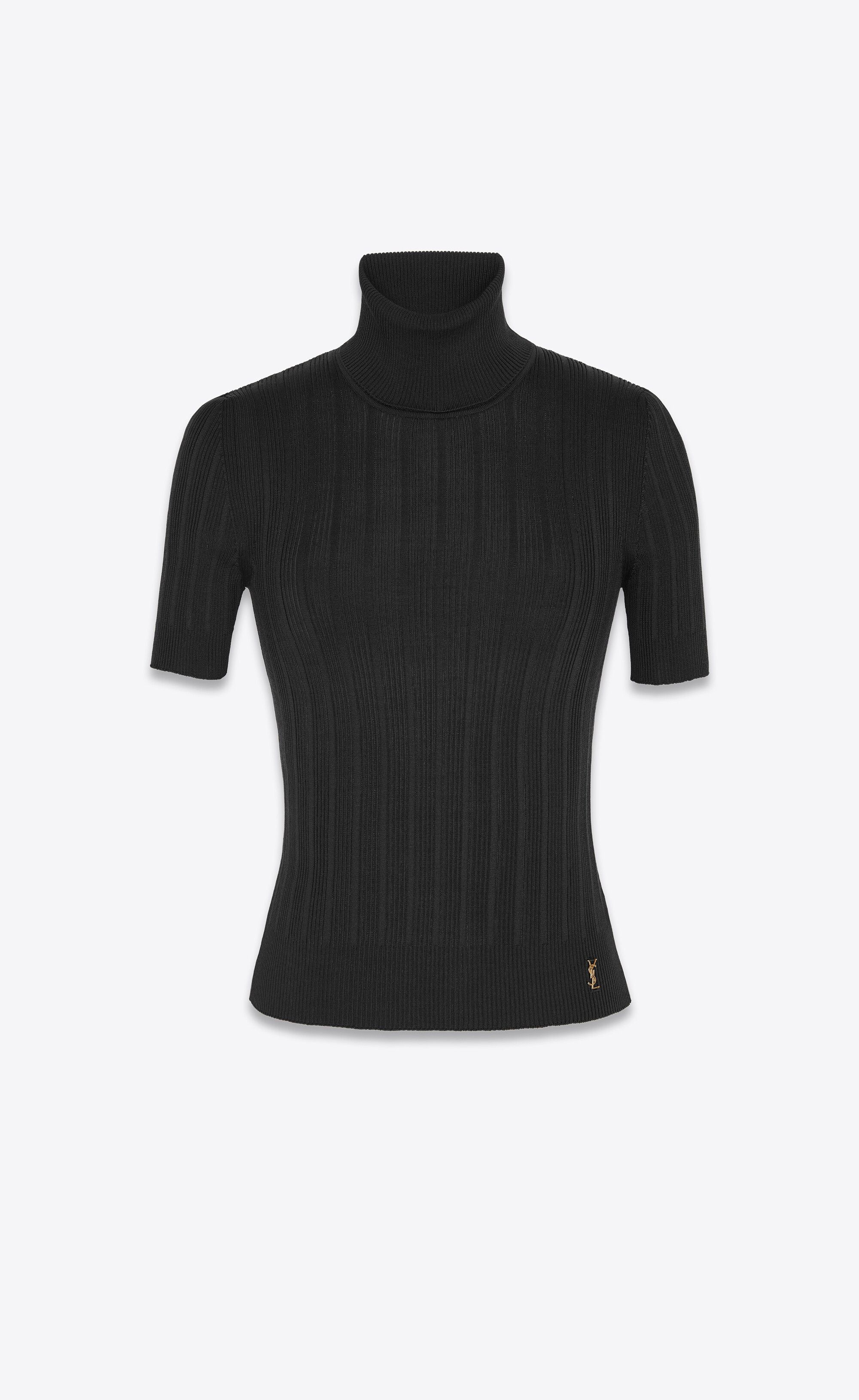 Saint Laurent Paris o1tr1nto0325 Top Cassandre in Ribbed Silk Sweater in Black Size XL / US 12-14 / IT 48-50 - 1 Thumbnail